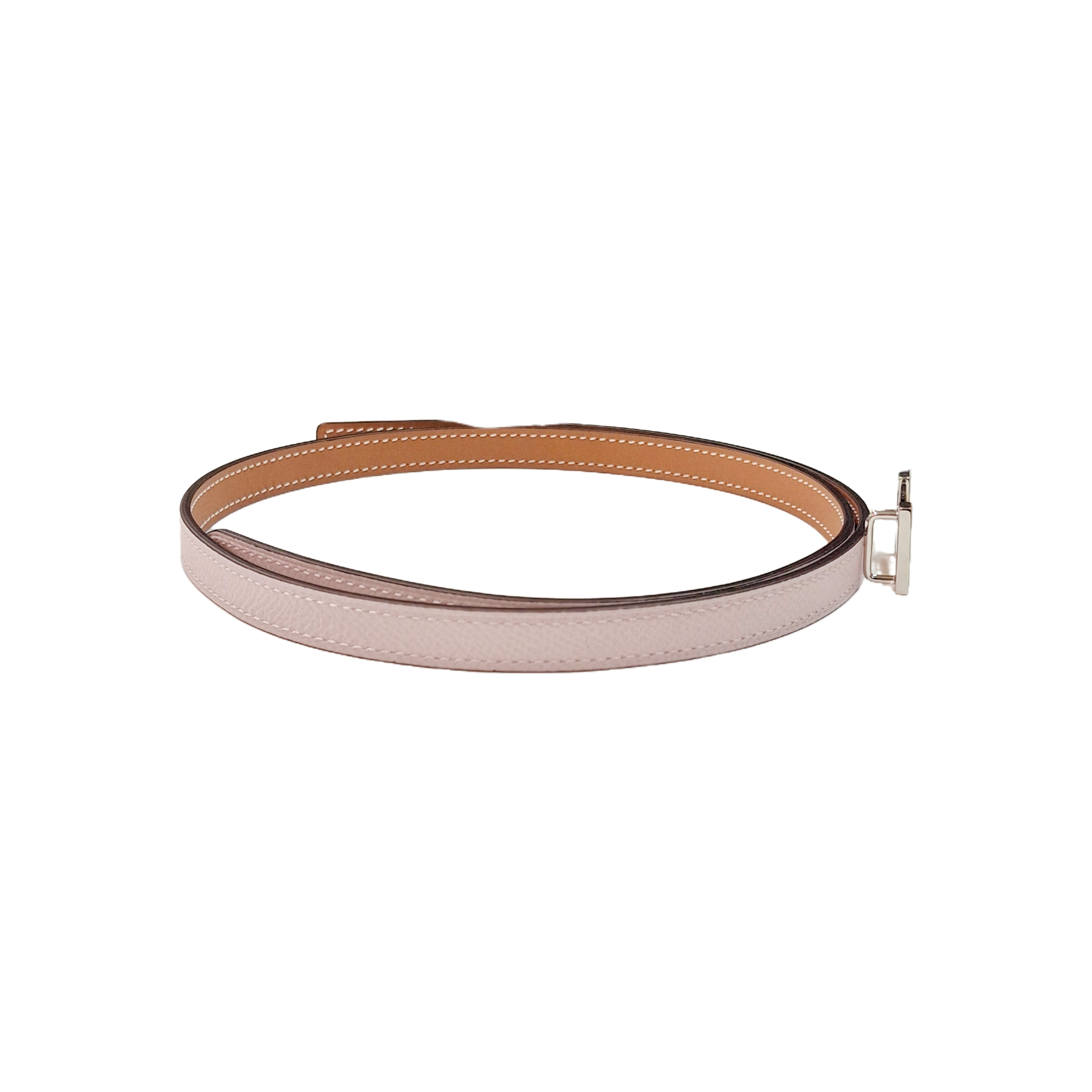 HERMÈS Focus belt buckle & Reversible leather strap 13 mm Silver Hardware Gold / Mauve Pâle (Light Pink/Gold))