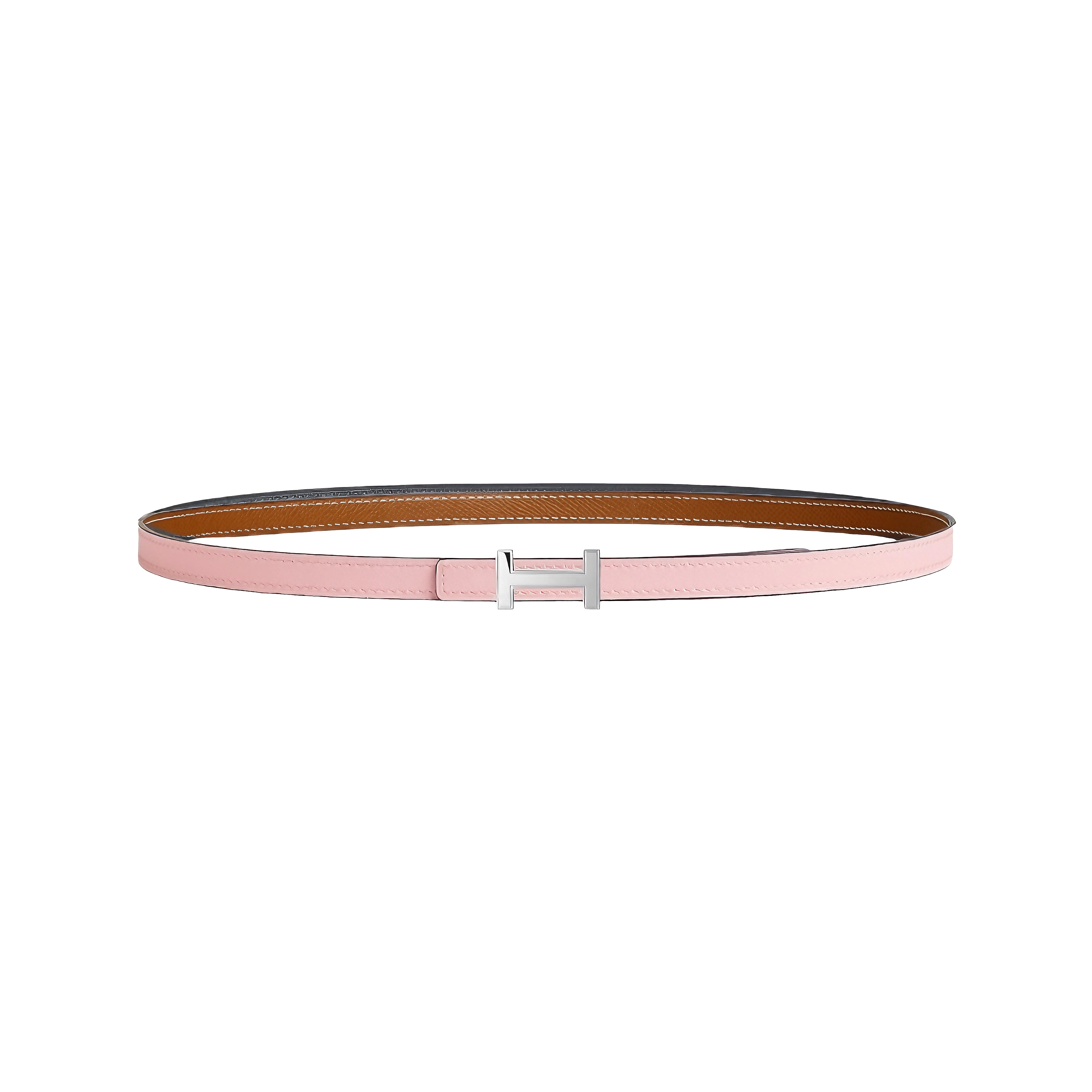 HERMÈS Focus belt buckle & Reversible leather strap 13 mm Silver Hardware Gold / Mauve Pâle (Light Pink/Gold))