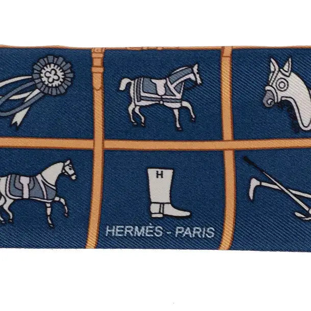 HERMÈS Couvertures et Tenues de Jour Silk Twilly (Marine/Beige/Blanc)