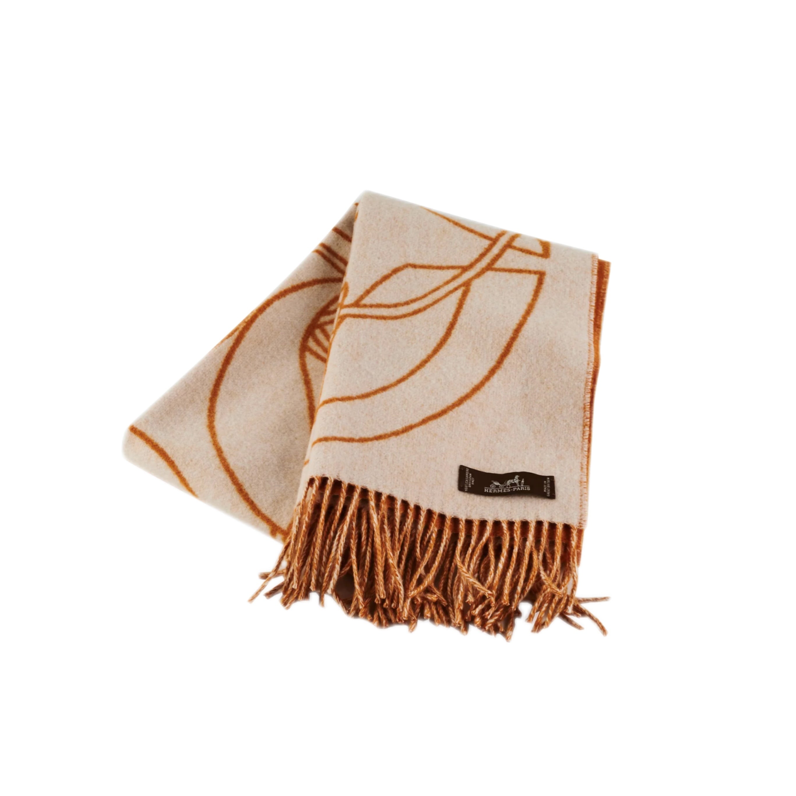 HERMÈS Casaque Entrelacs Equestres Muffler (Beige/Orange)