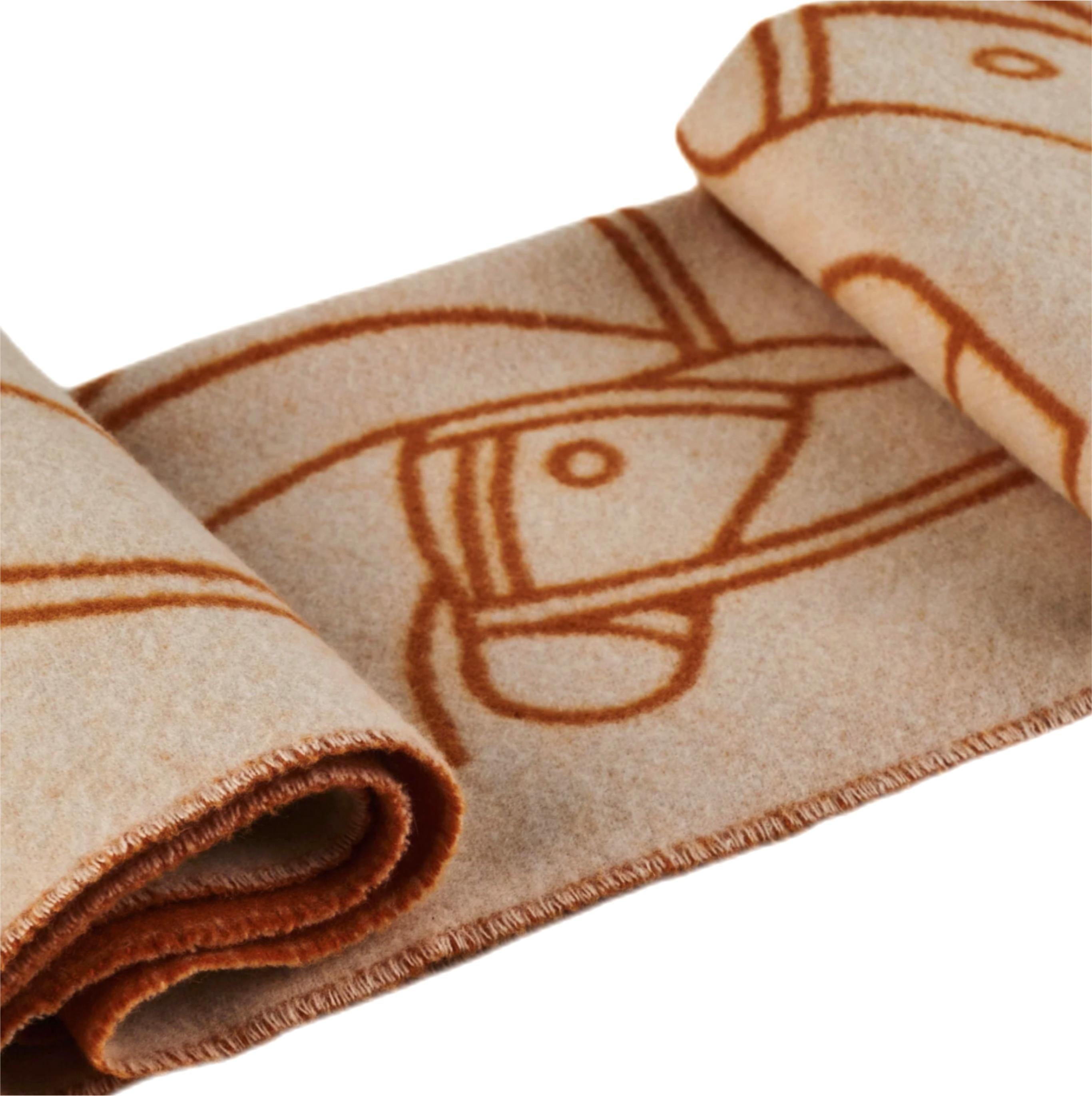 HERMÈS Casaque Entrelacs Equestres Muffler (Beige/Orange)