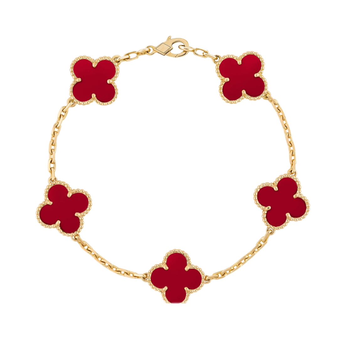 Van Cleef & Arpels Vintage Alhambra bracelet, 5 motifs (Carnelian) Yellow Gold