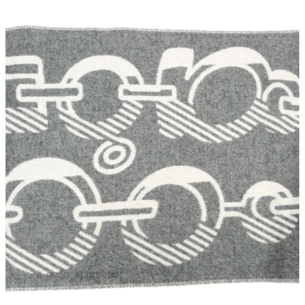 HERMÈS Cashmere Casaque Do Re Boucles Muffler (Designed by Florence Manlik) Ivoire Gris Flanelle