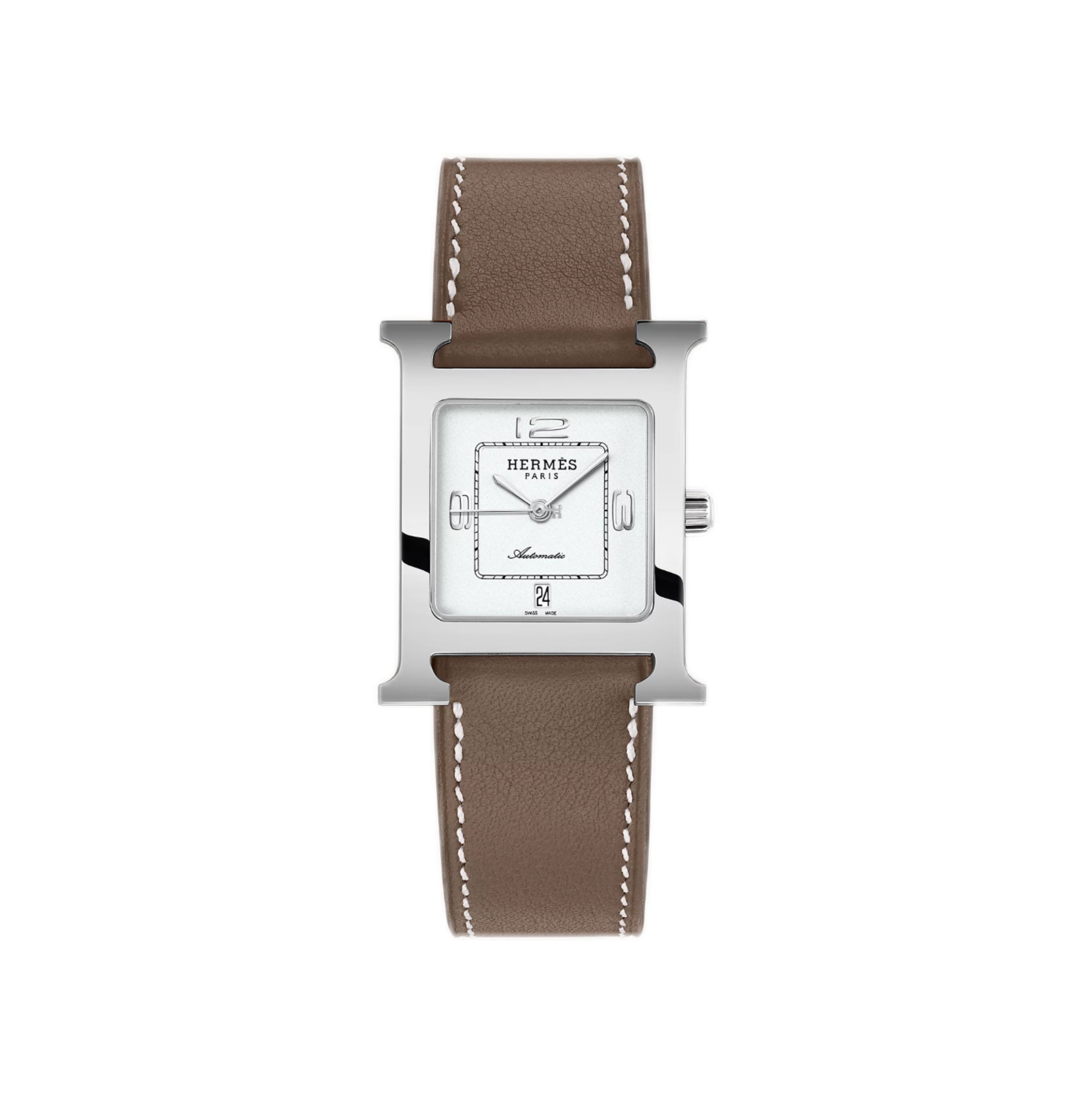 HERMÈS W049151WW00 Heure H Automatique watch Medium 30, Steel Case, Bright white dial, Étoupe