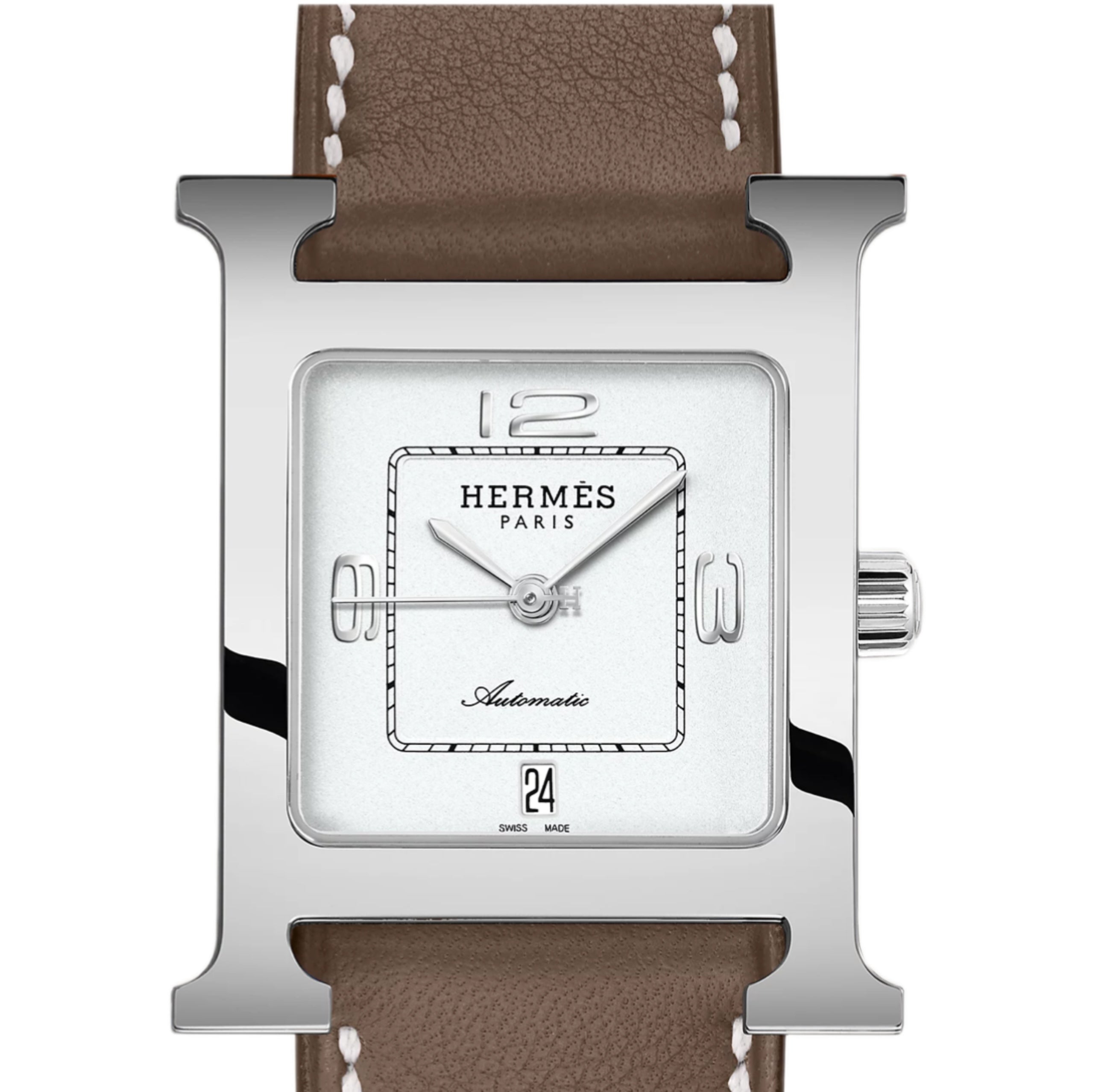 HERMÈS W049151WW00 Heure H Automatique watch Medium 30, Steel Case, Bright white dial, Étoupe