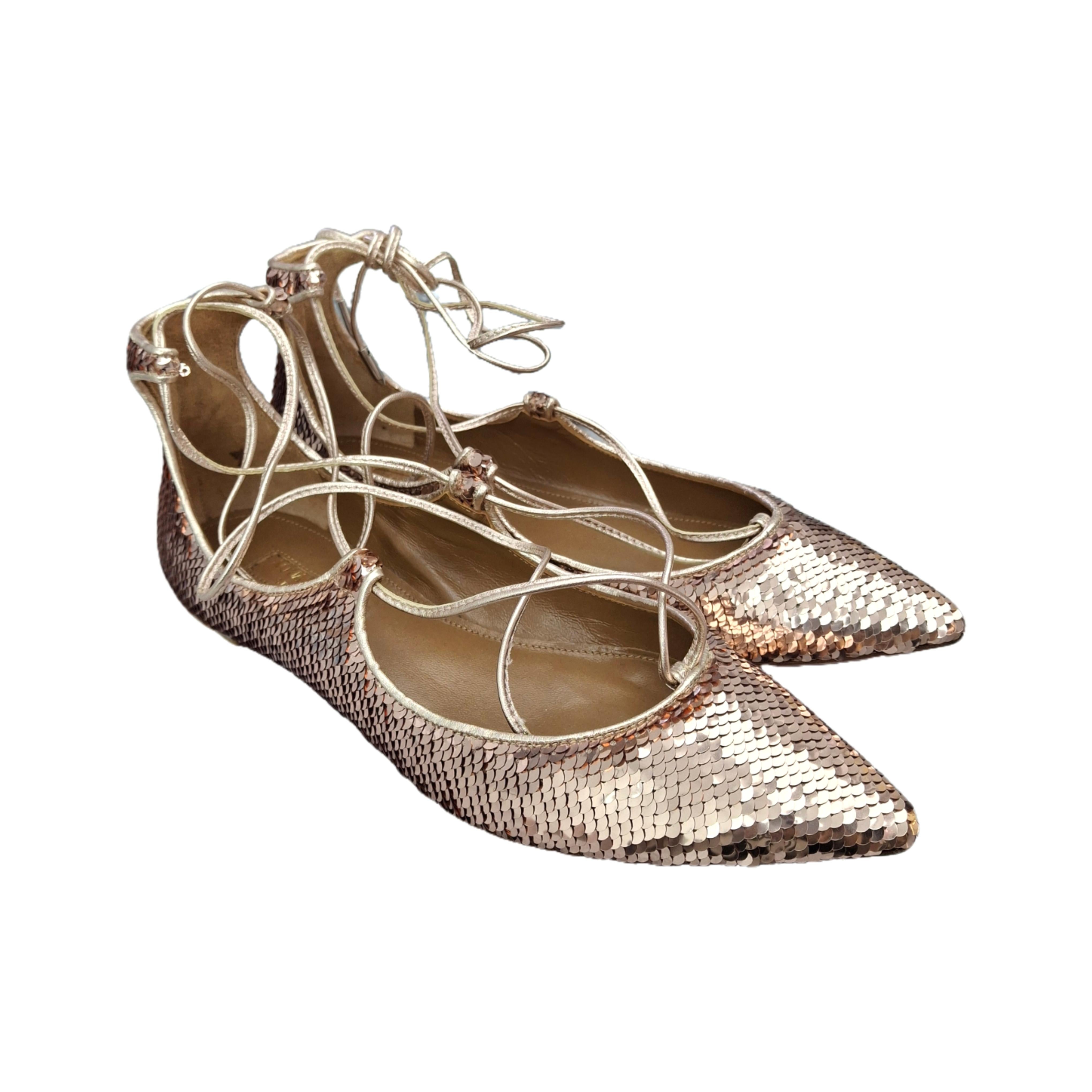 Aquazzura Christy Glitter Ballet Flats (Champagne) 36