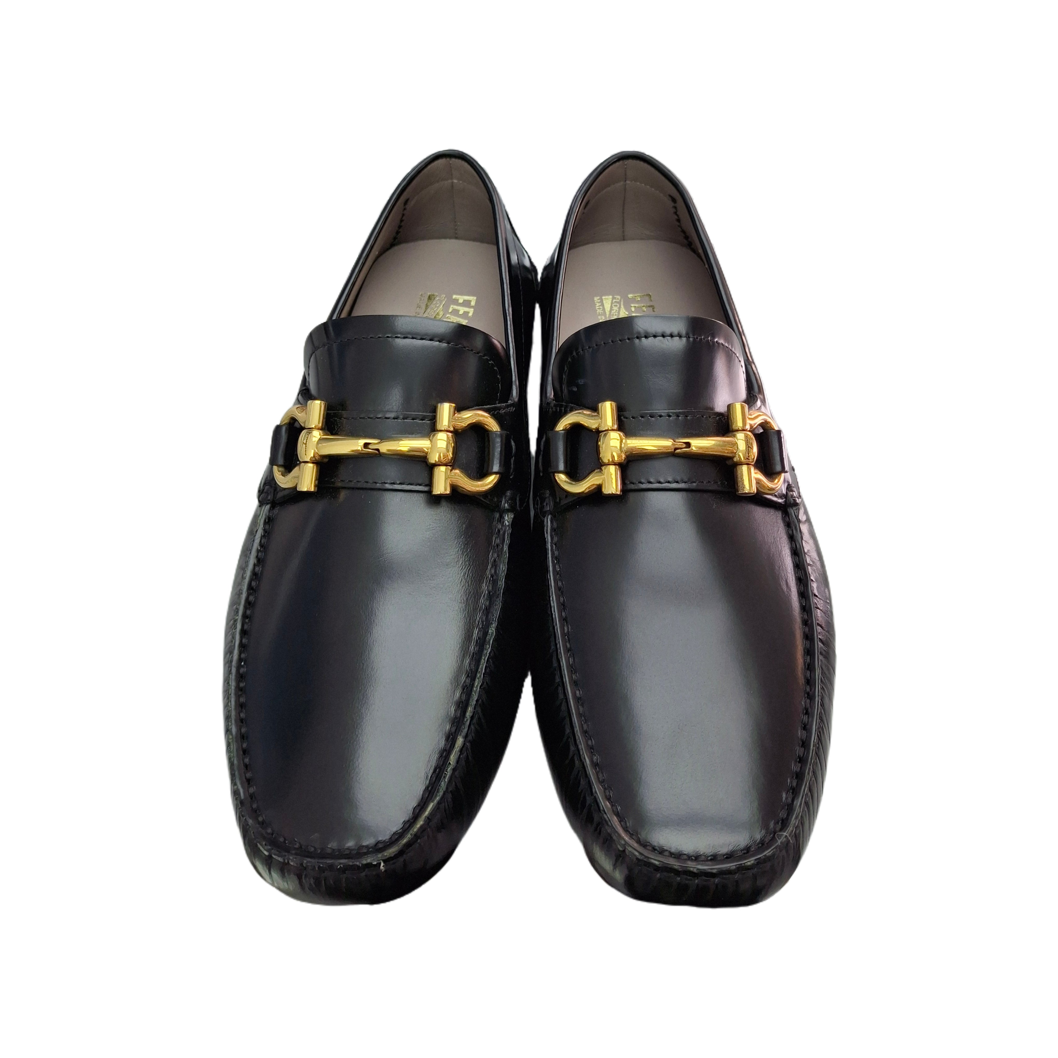 SALVARORE FERRAGAMO Gancini-Plaque Slip-On Loafter (Black/Gold) 36