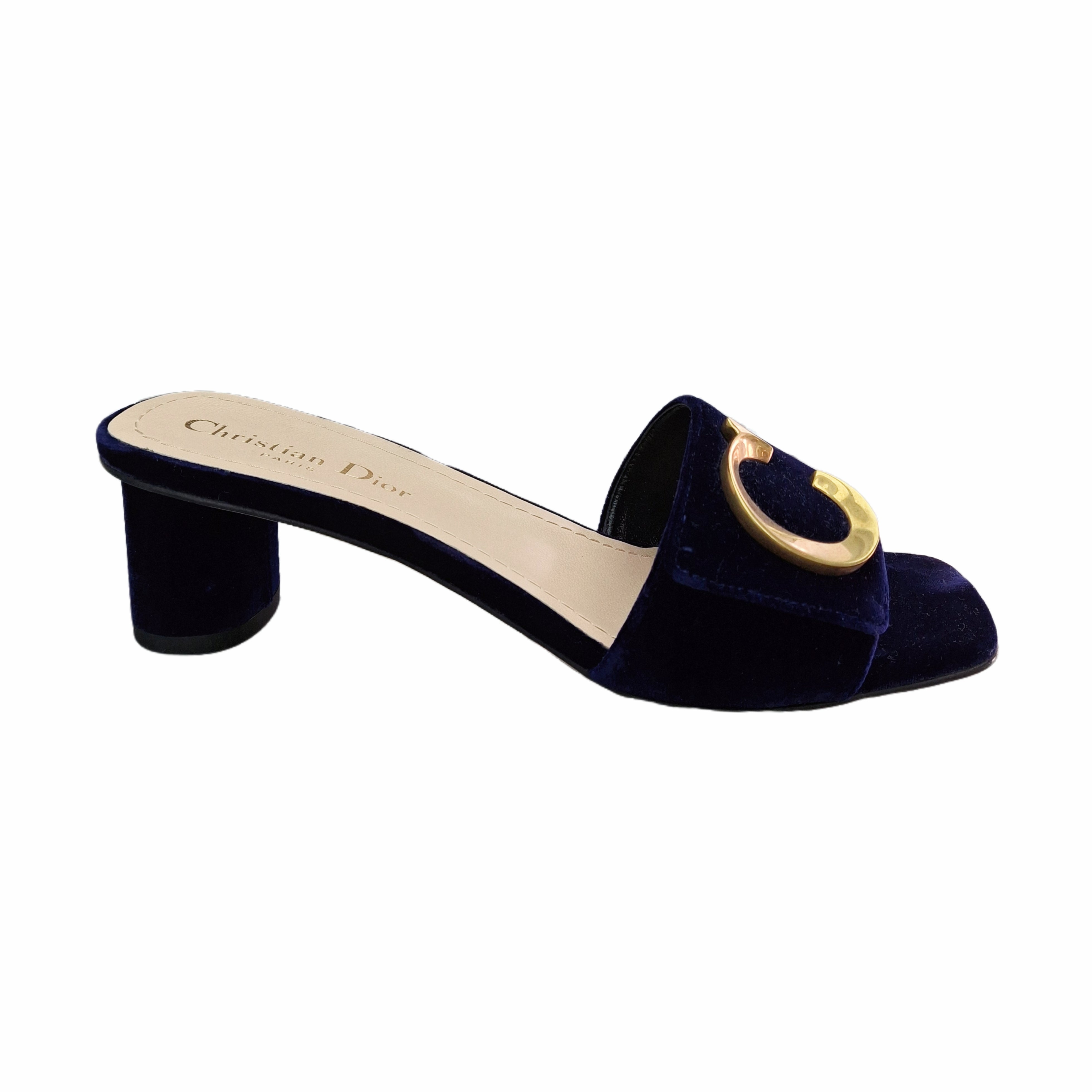 CHRISTIAN DIOR C'est Dior Velvet Sandals (Navy Blue/Gold) 37.5