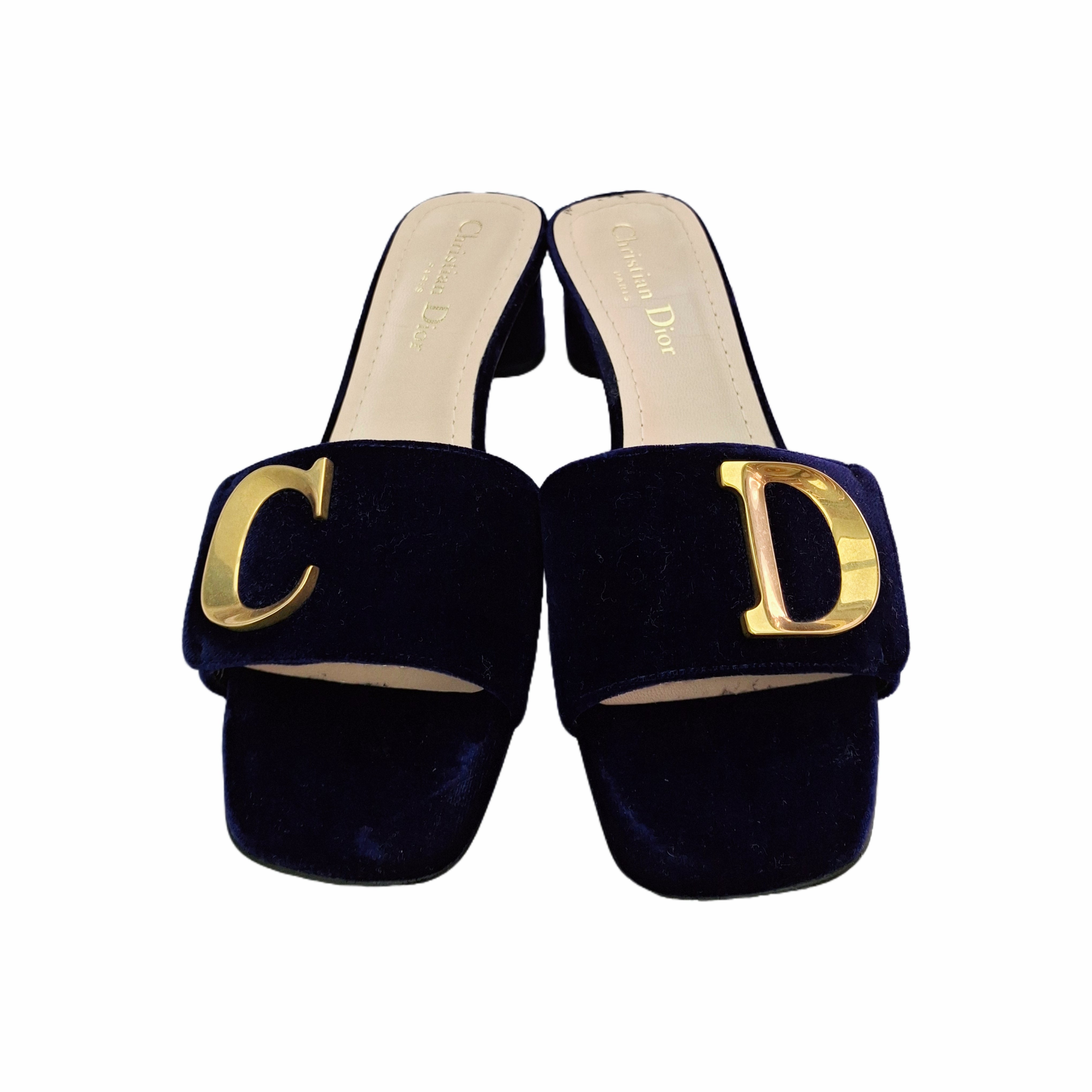 CHRISTIAN DIOR C'est Dior Velvet Sandals (Navy Blue/Gold) 37.5