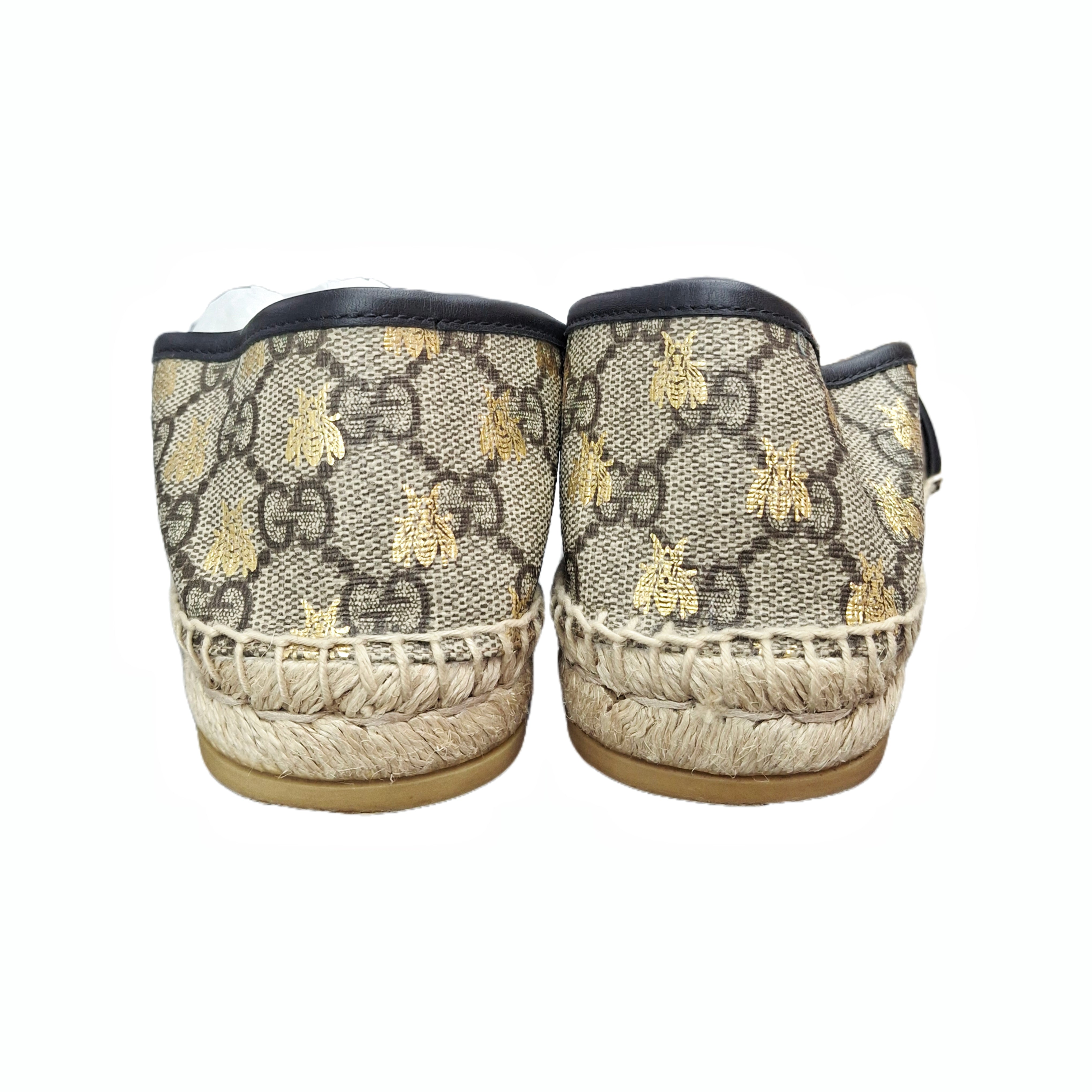 GUCCI GG Supreme Monogram Bees Espadrille Flats (Beige/Ebony) 38.5