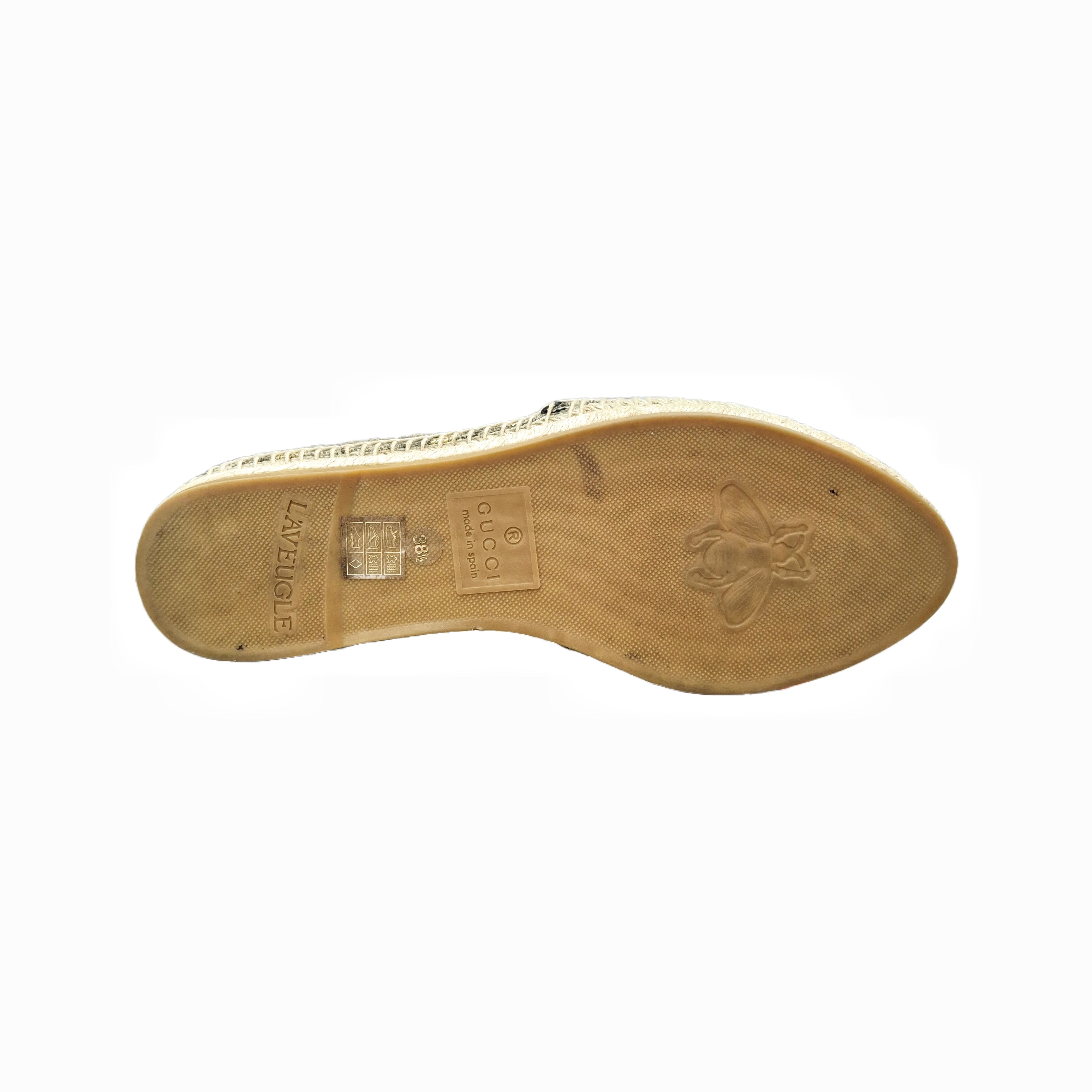 GUCCI GG Supreme Monogram Bees Espadrille Flats (Beige/Ebony) 38.5