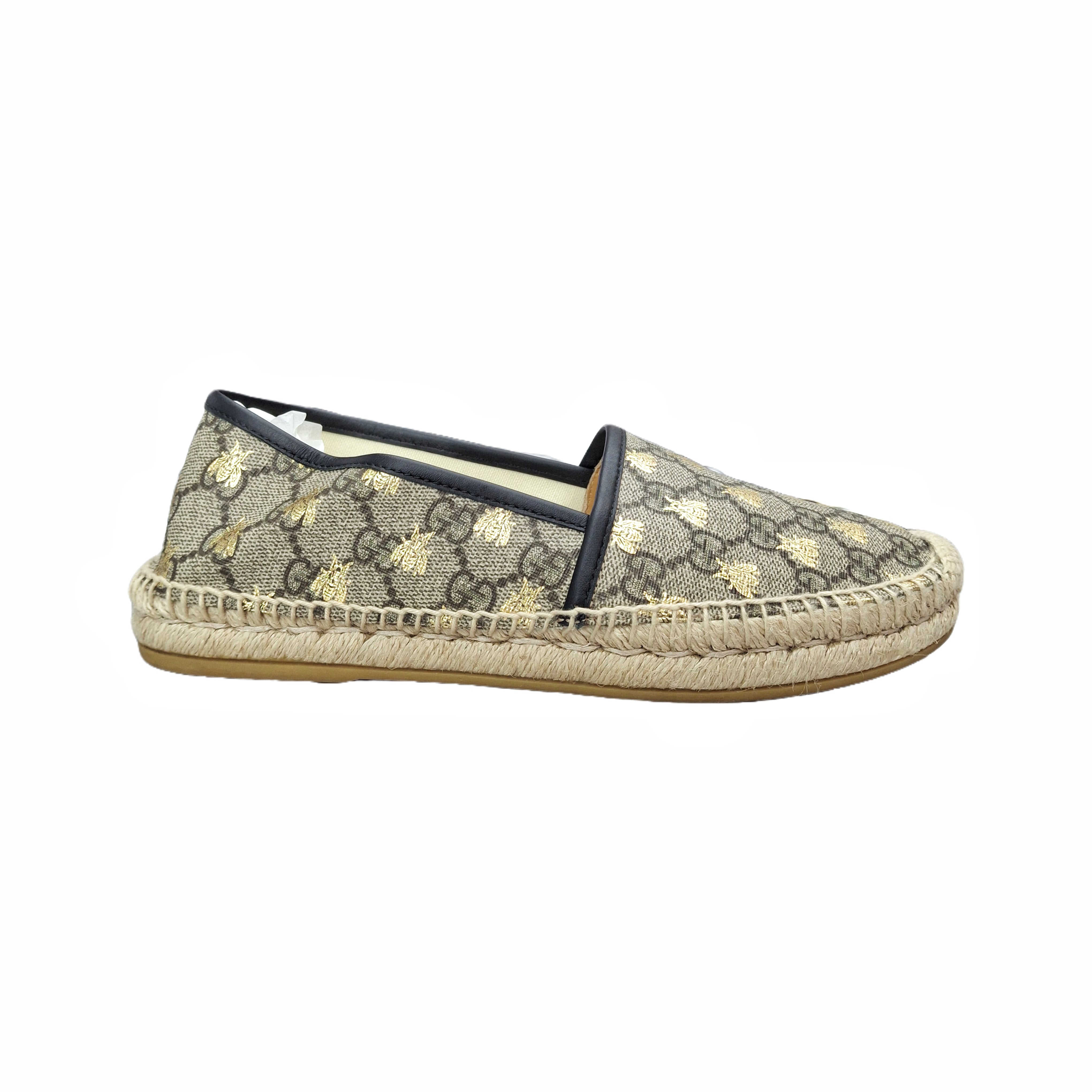 GUCCI GG Supreme Monogram Bees Espadrille Flats (Beige/Ebony) 38.5