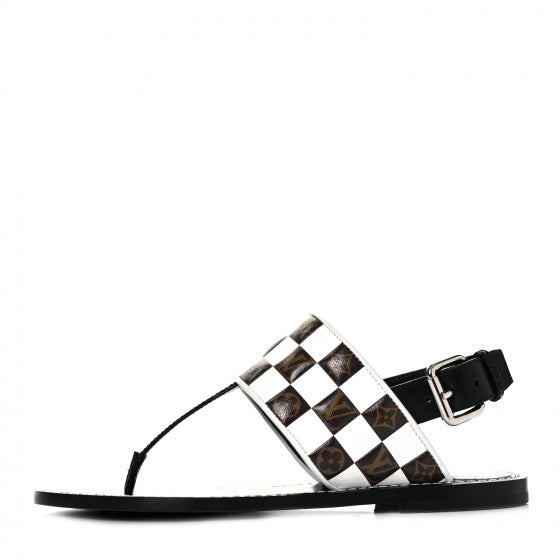 LOUIS VUITTON Monogram Flat Sandals (Black/White) 38