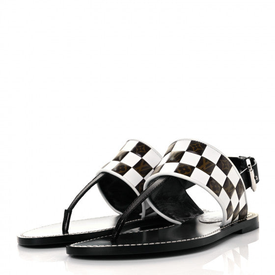 LOUIS VUITTON Monogram Flat Sandals (Black/White) 38