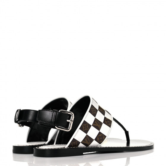 LOUIS VUITTON Monogram Flat Sandals (Black/White) 38