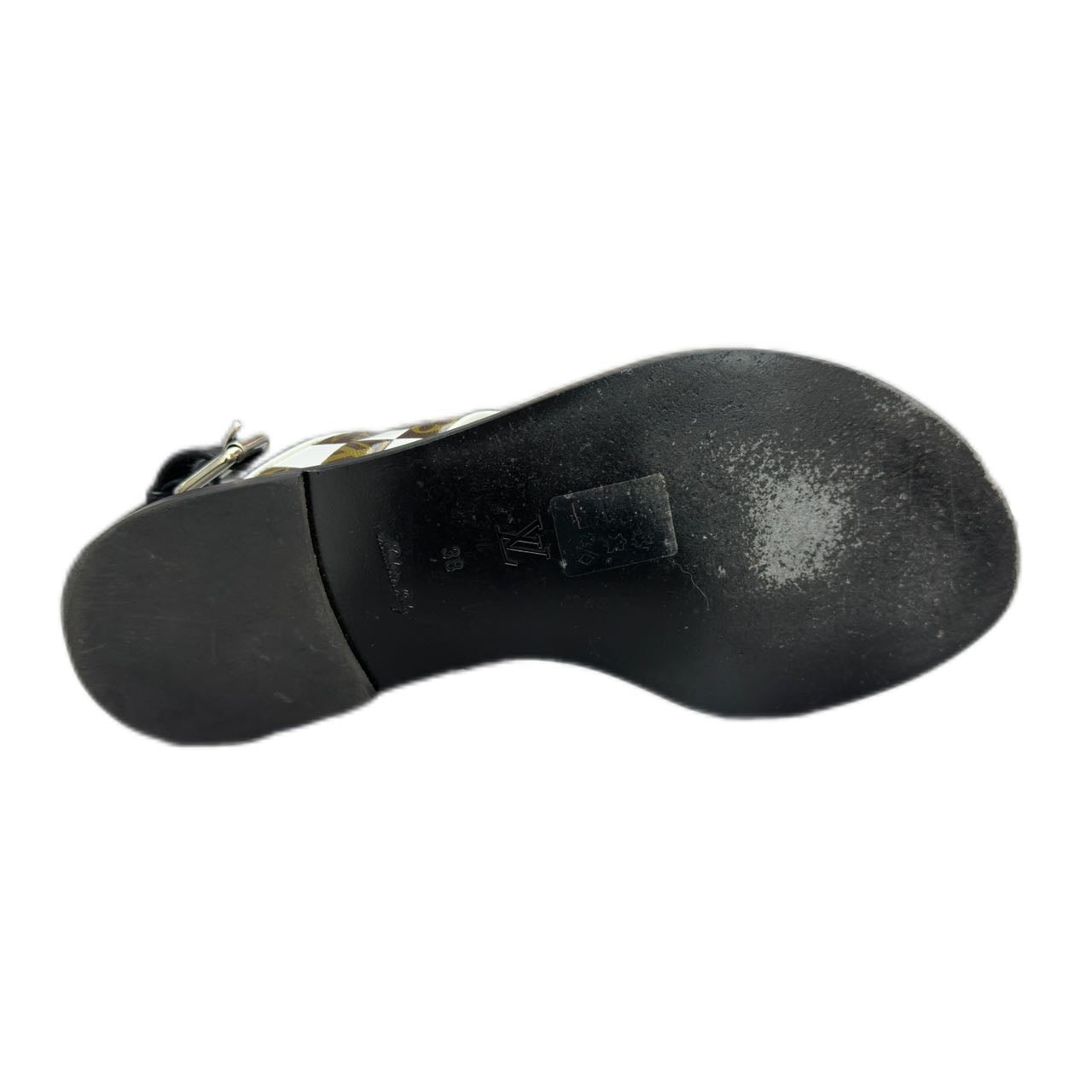 LOUIS VUITTON Monogram Flat Sandals (Black/White) 38