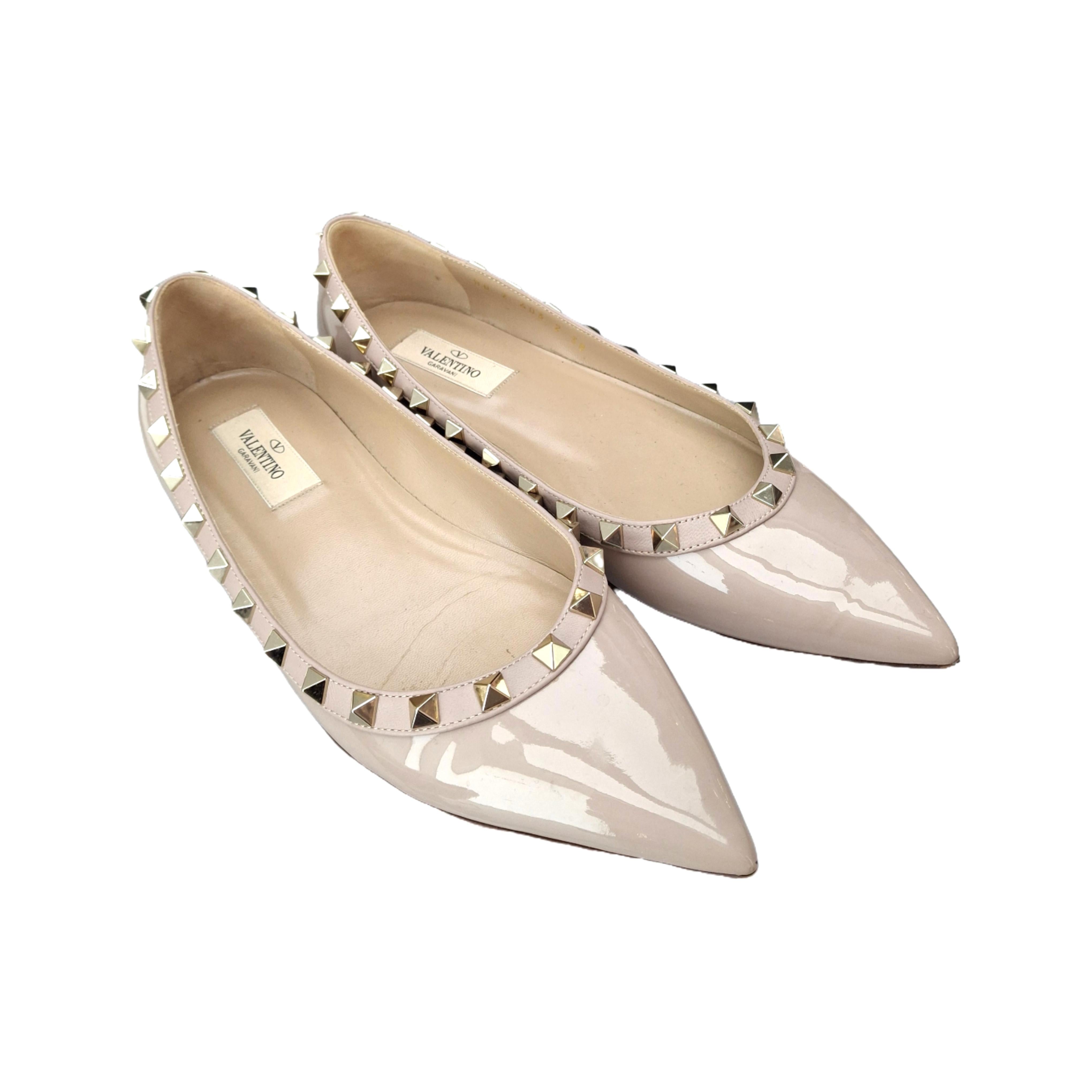 VALENTINO Patent Rockstud Ballerina Flats Poudre (Beige Pink) 38