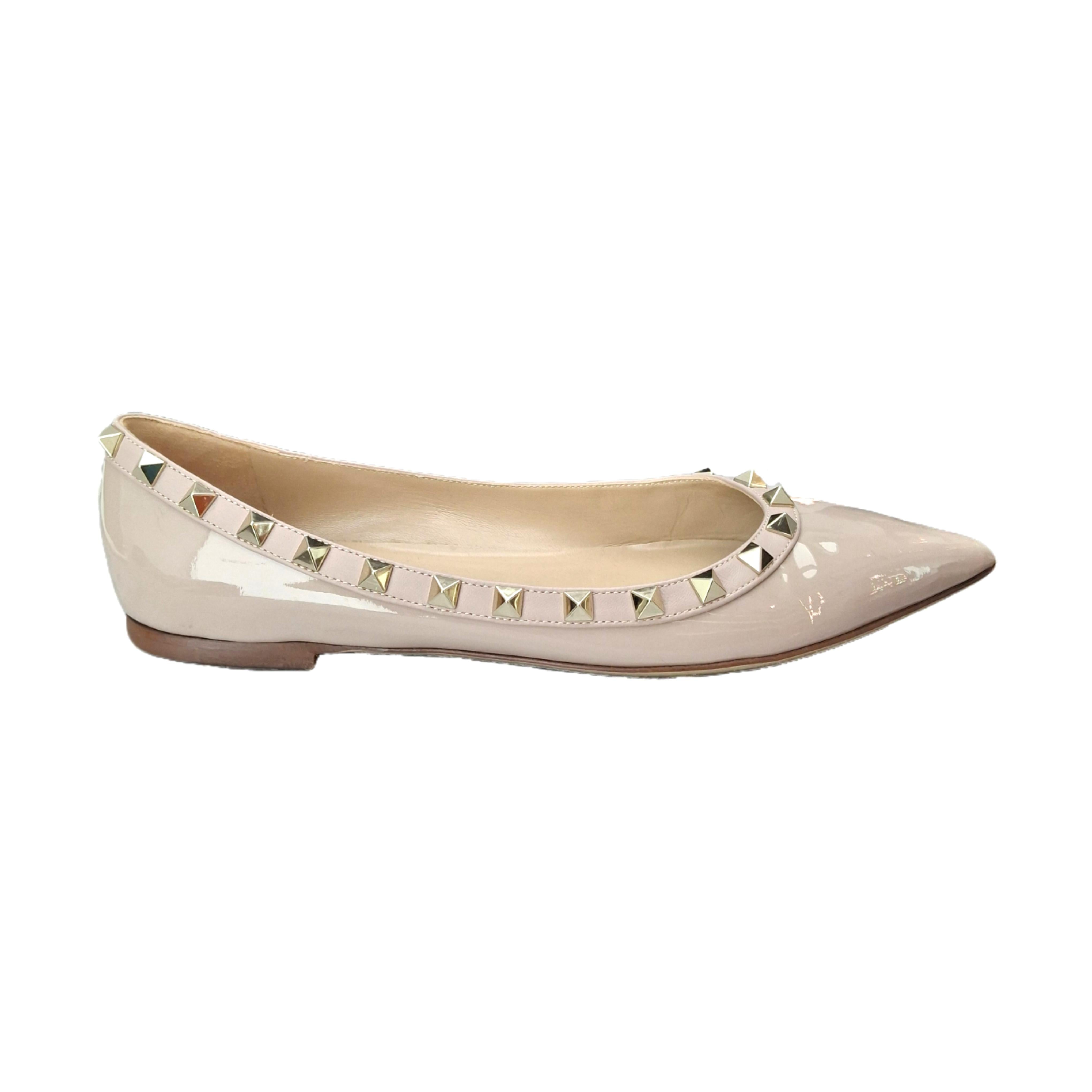 VALENTINO Patent Rockstud Ballerina Flats Poudre (Beige Pink) 38