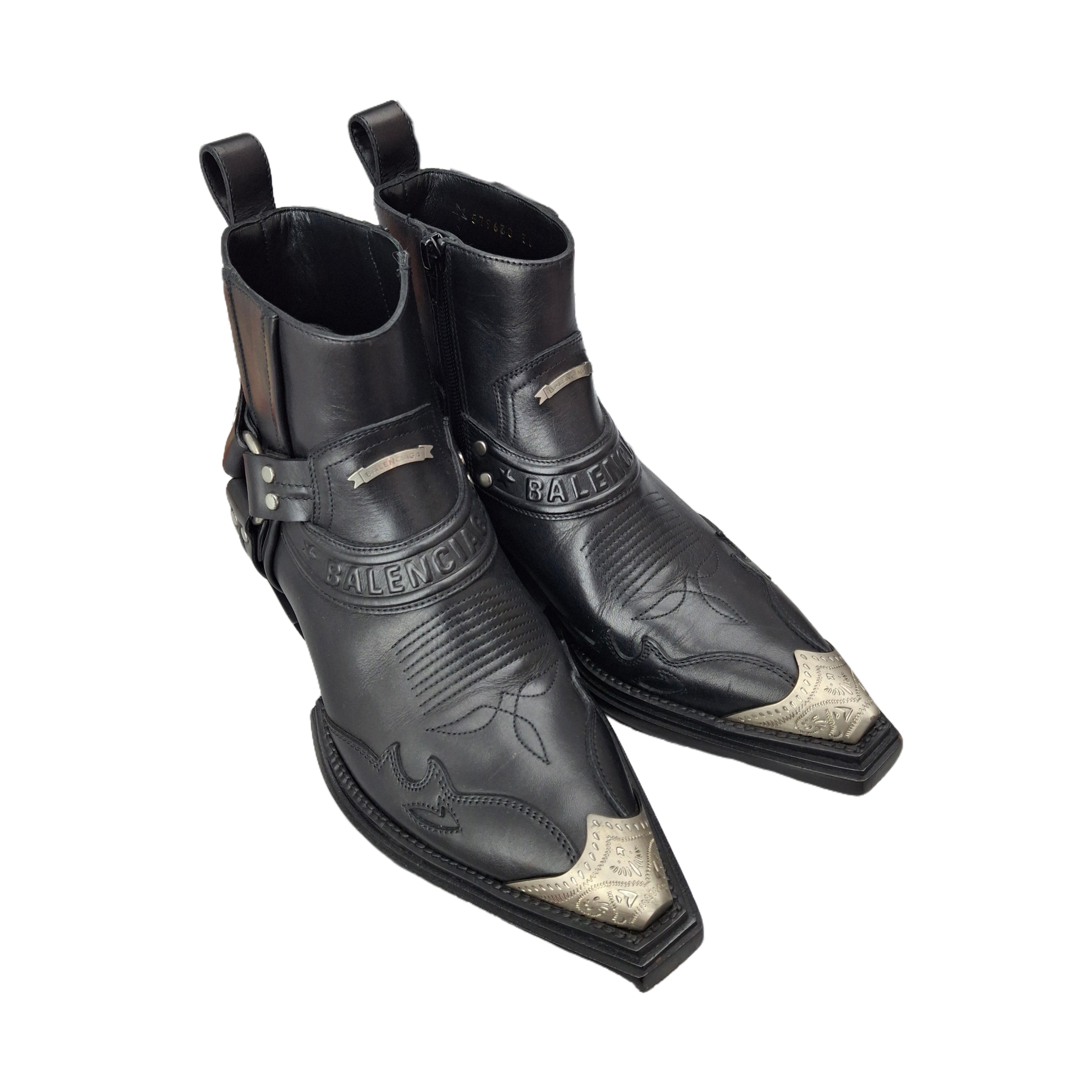 Balenciaga Western Boots in Leather (Black/Gold) 36