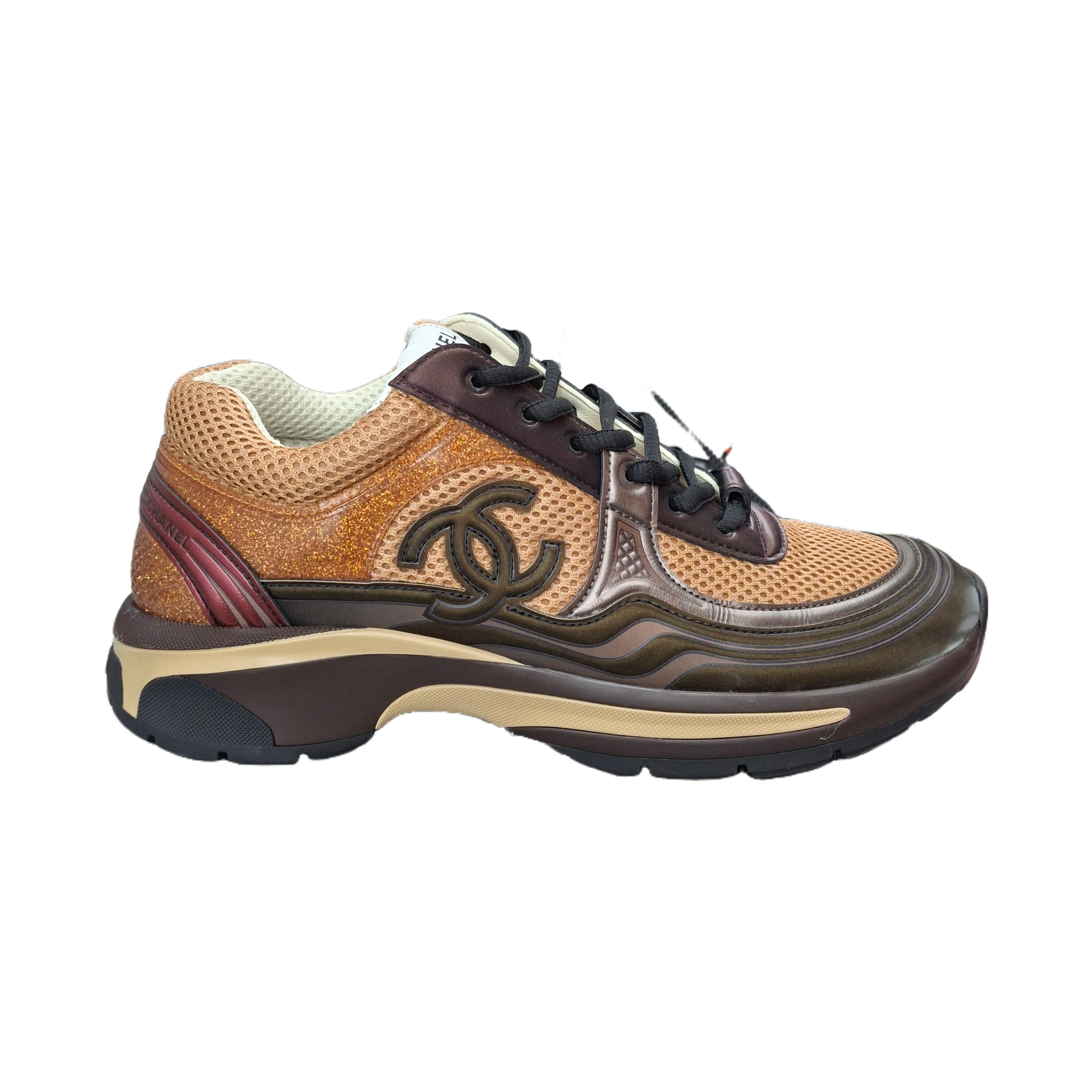 CHANEL 23A Patent Leather Sneakers (Brown) 38