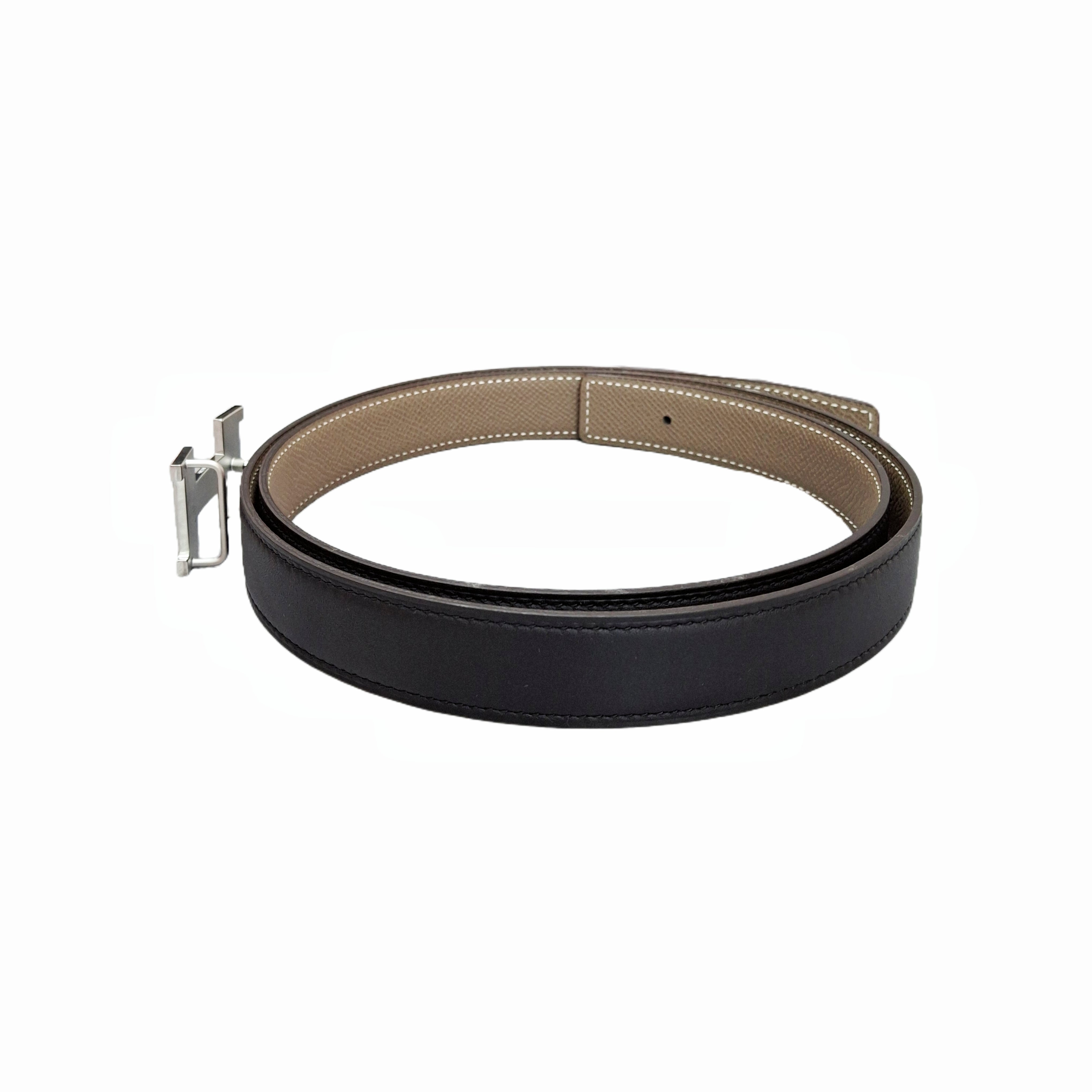 HERMÈS Constance Silver belt buckle & Noir (Black/Silver) Reversible leather strap 38 mm