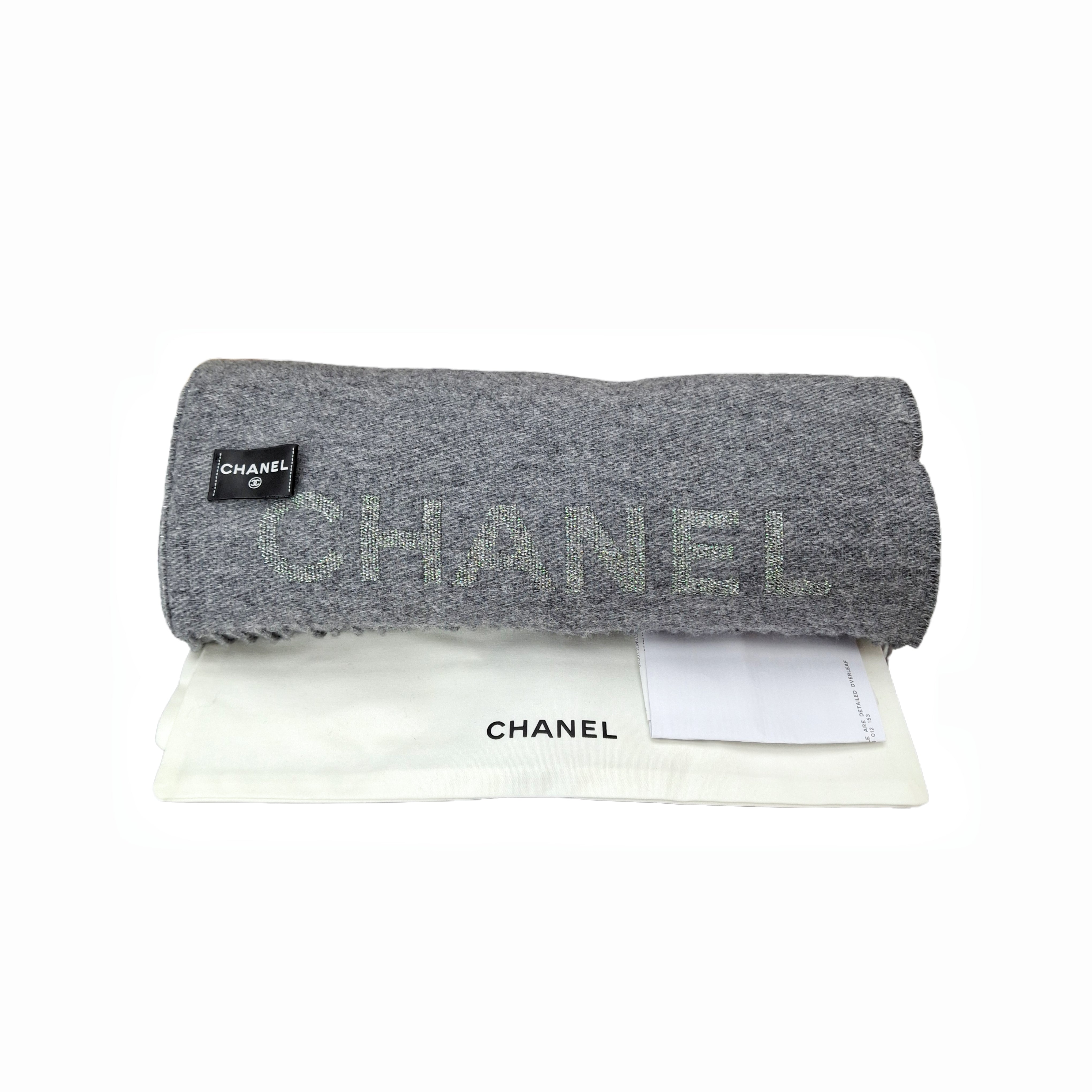 CHANEL Cashmere CC Fringe Scarf Ecru(Grey)