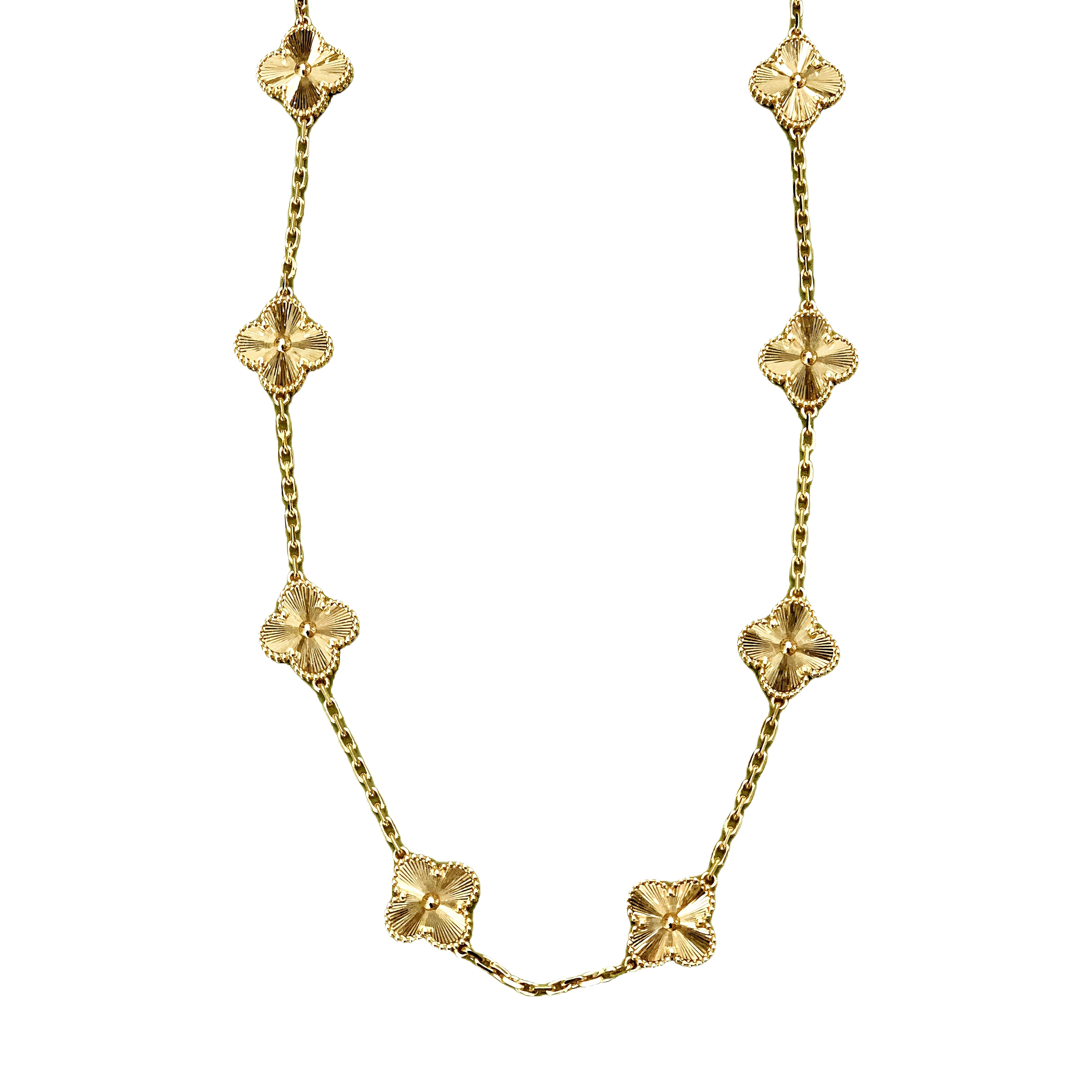 Van Cleef & Arpels Vintage Alhambr Necklace in 10 motifs (Guilloché Yellow Gold)