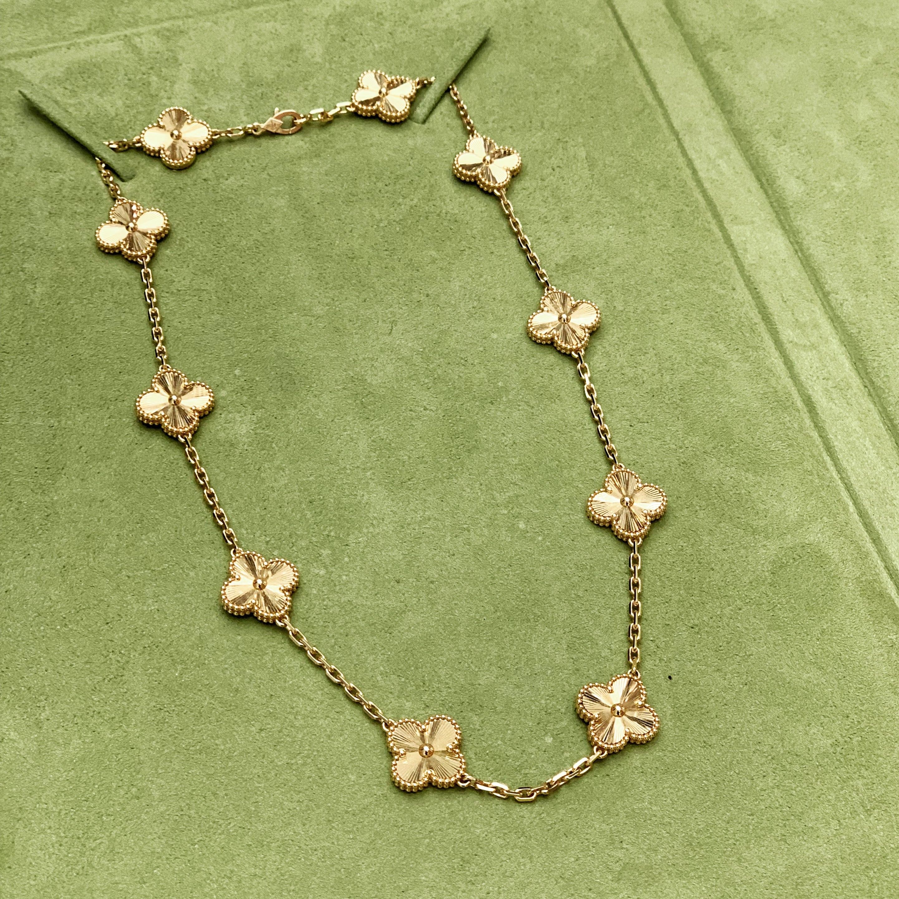 Van Cleef & Arpels Vintage Alhambr Necklace in 10 motifs (Guilloché Yellow Gold)