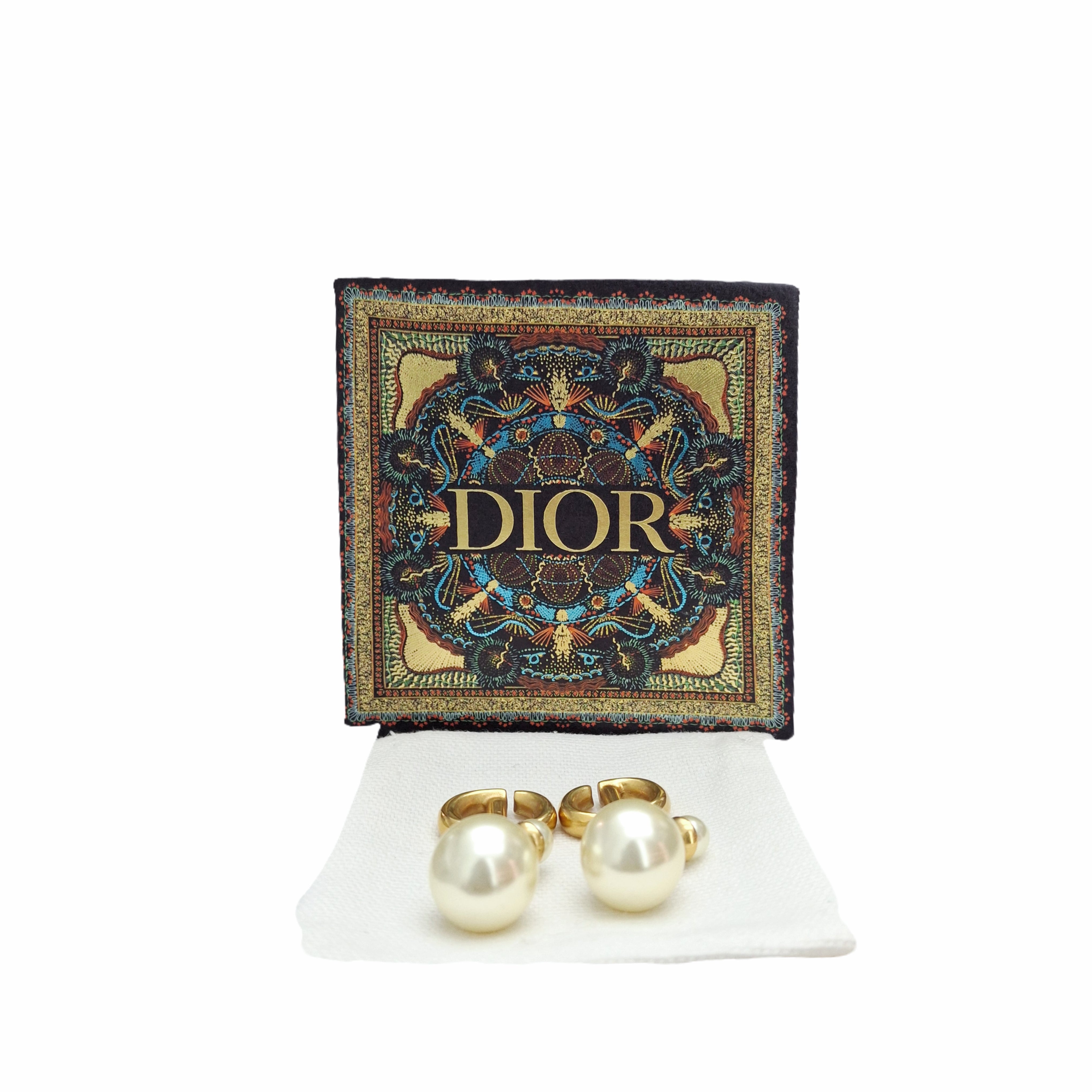 Christian Dior Gold CD Pearl Earrings