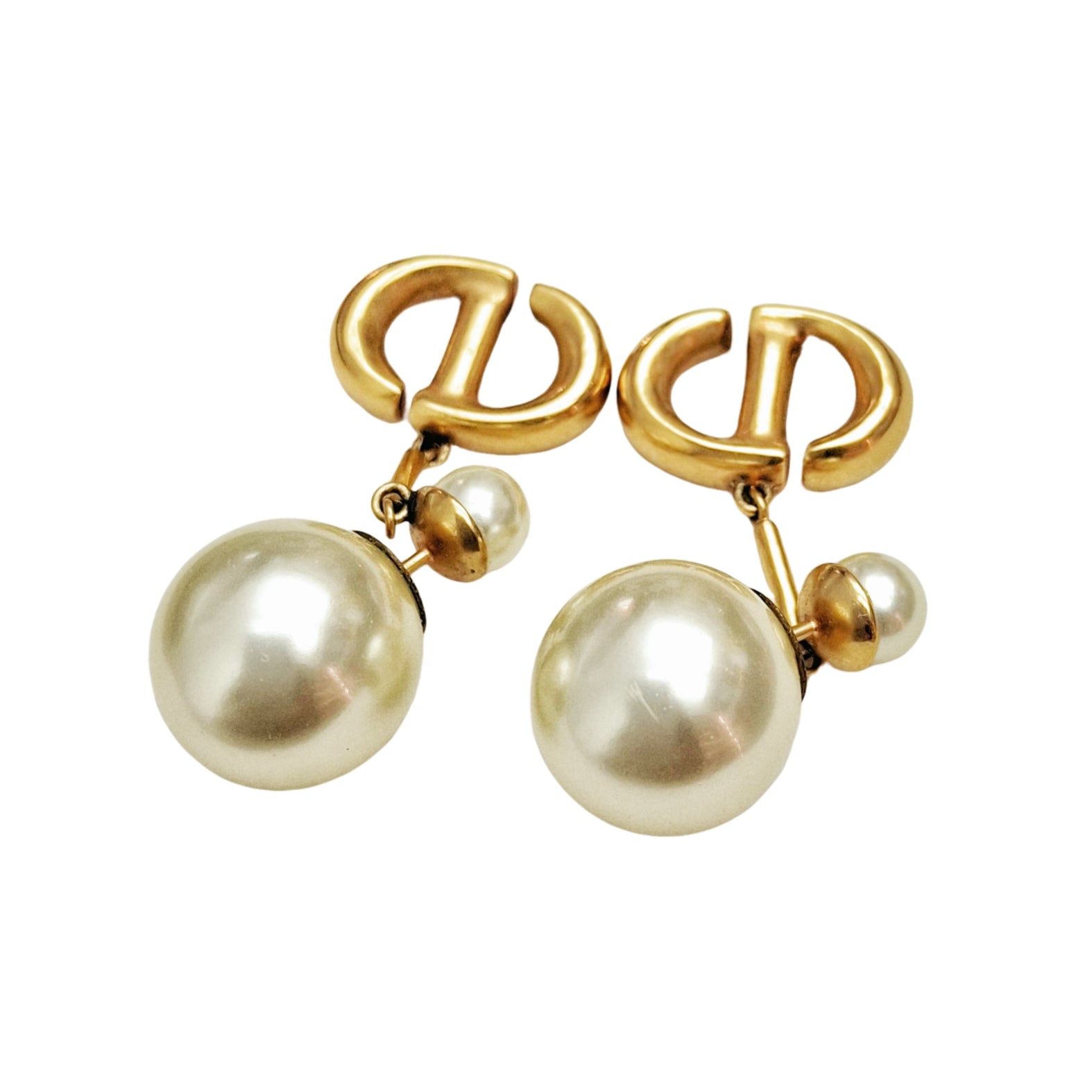 Christian Dior Gold CD Pearl Earrings