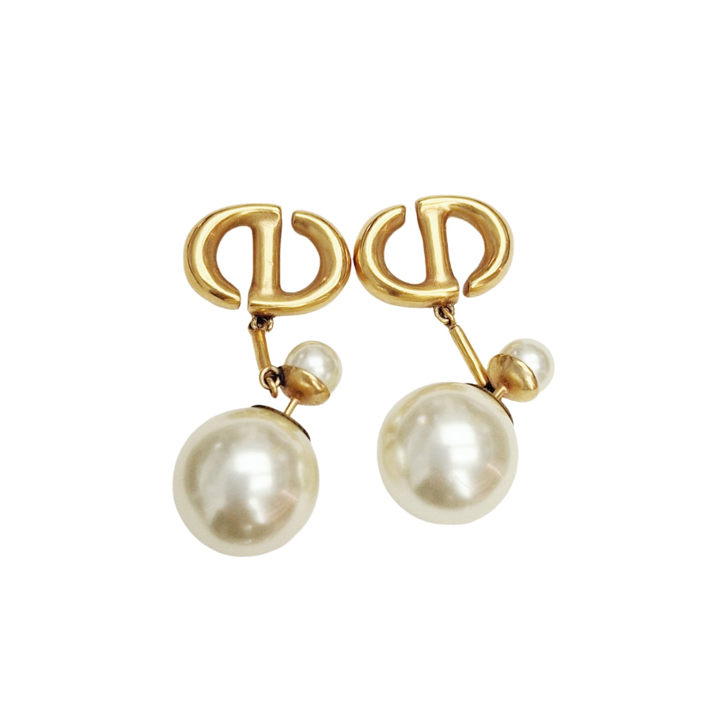 Christian Dior Gold CD Pearl Earrings