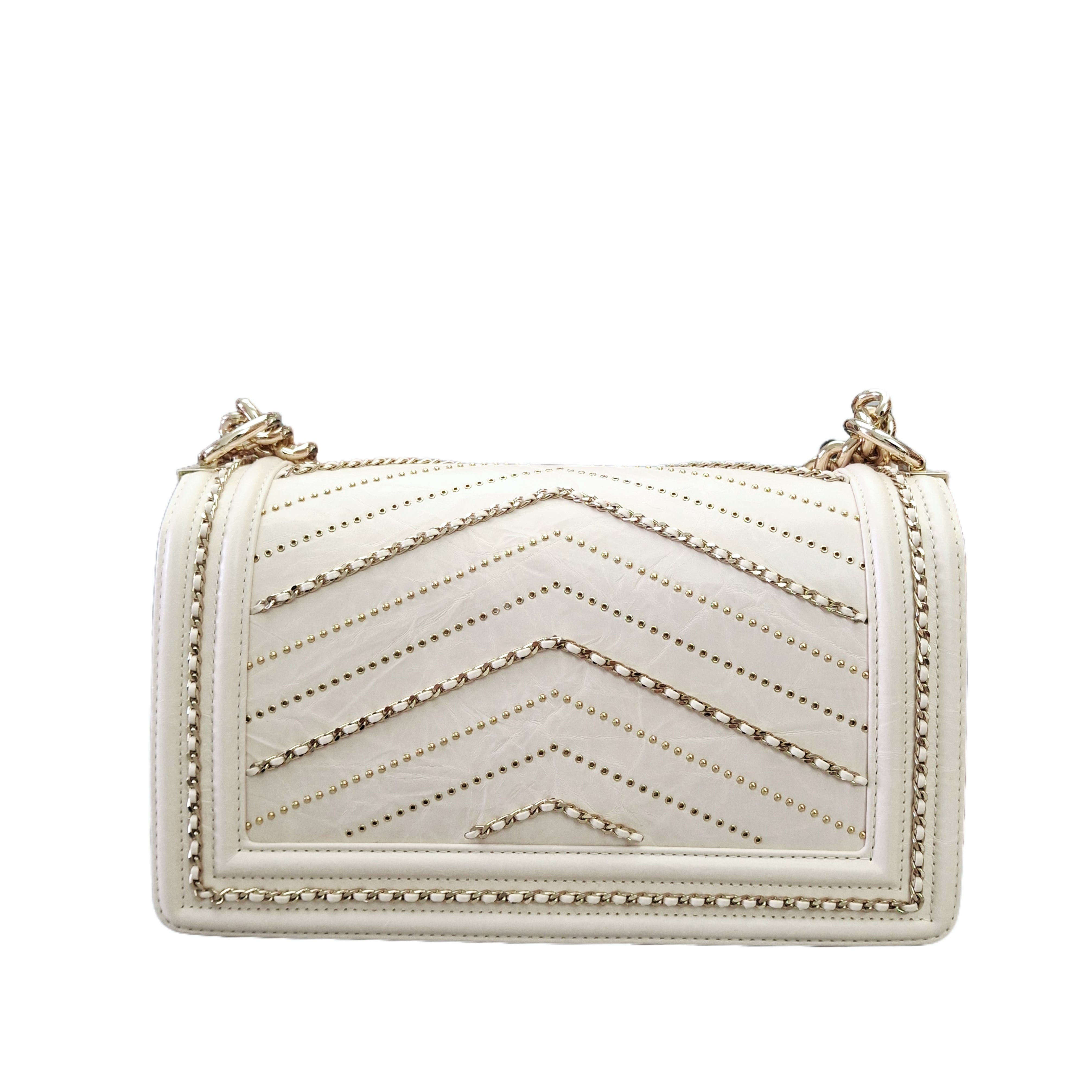 CHANEL 20 Leboy Embroidered Mini Bag with Chevron Pearl (White)