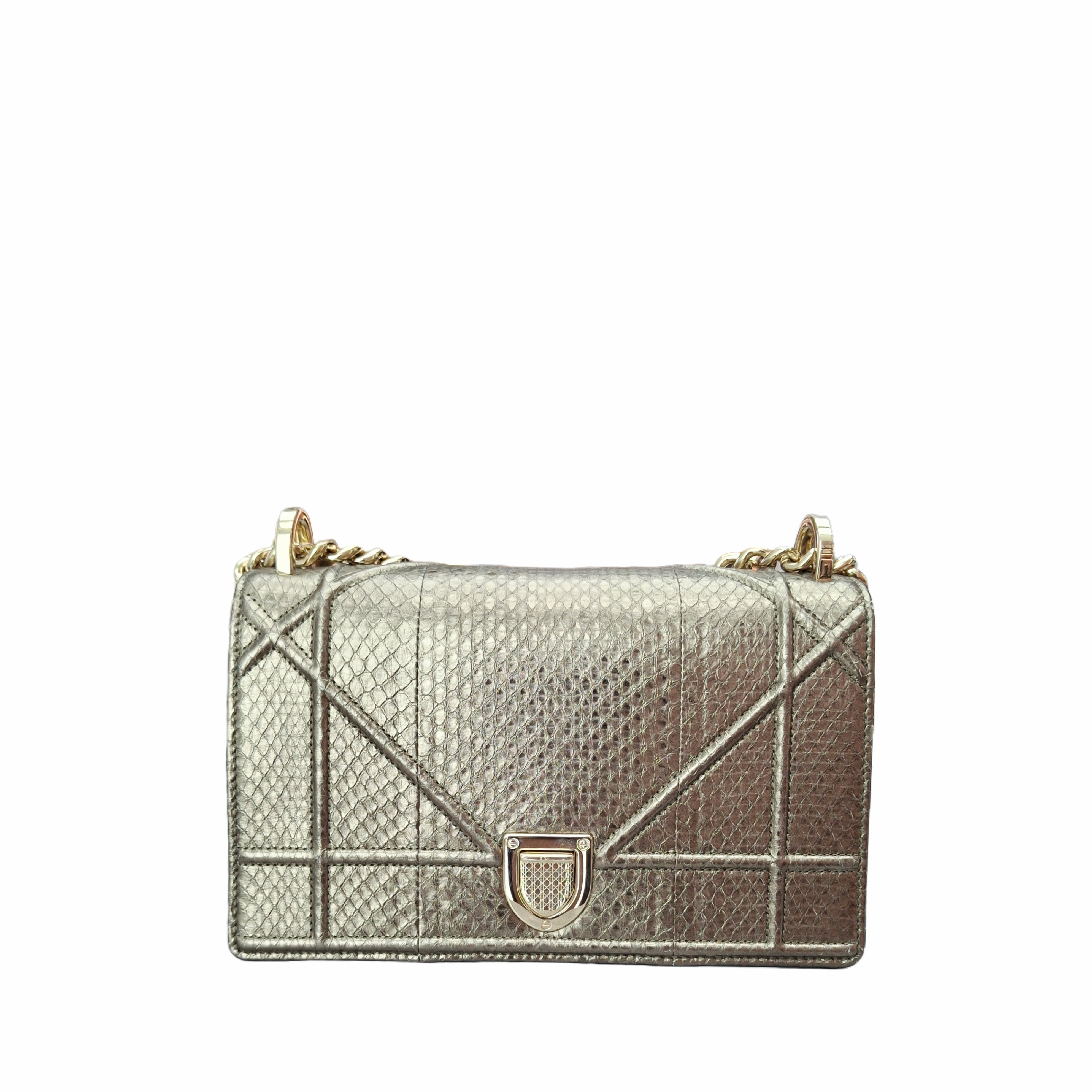 Christian Dior Metallic Patent Medium Diorama Flap Bag (Gold)