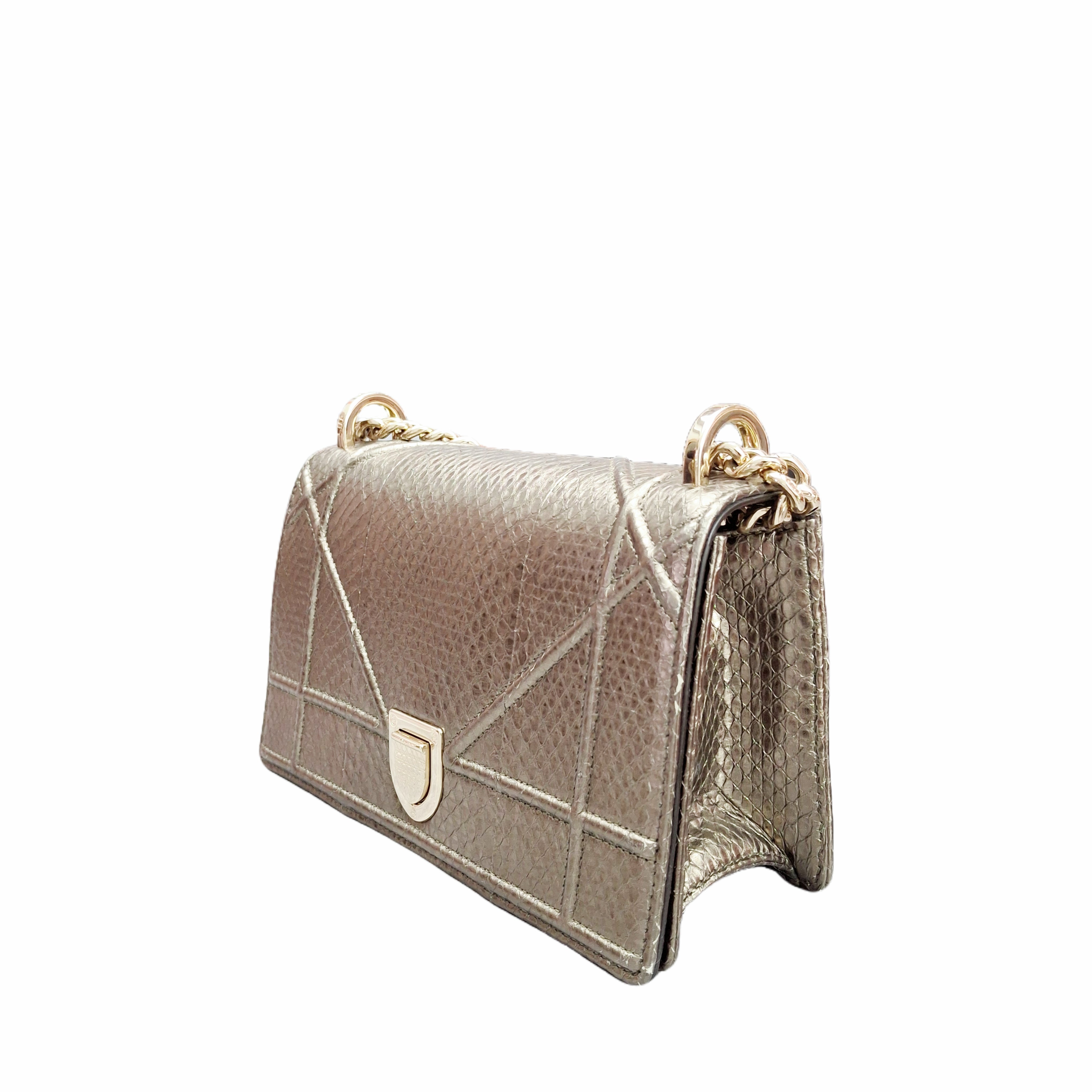 Christian Dior Metallic Patent Medium Diorama Flap Bag (Gold)