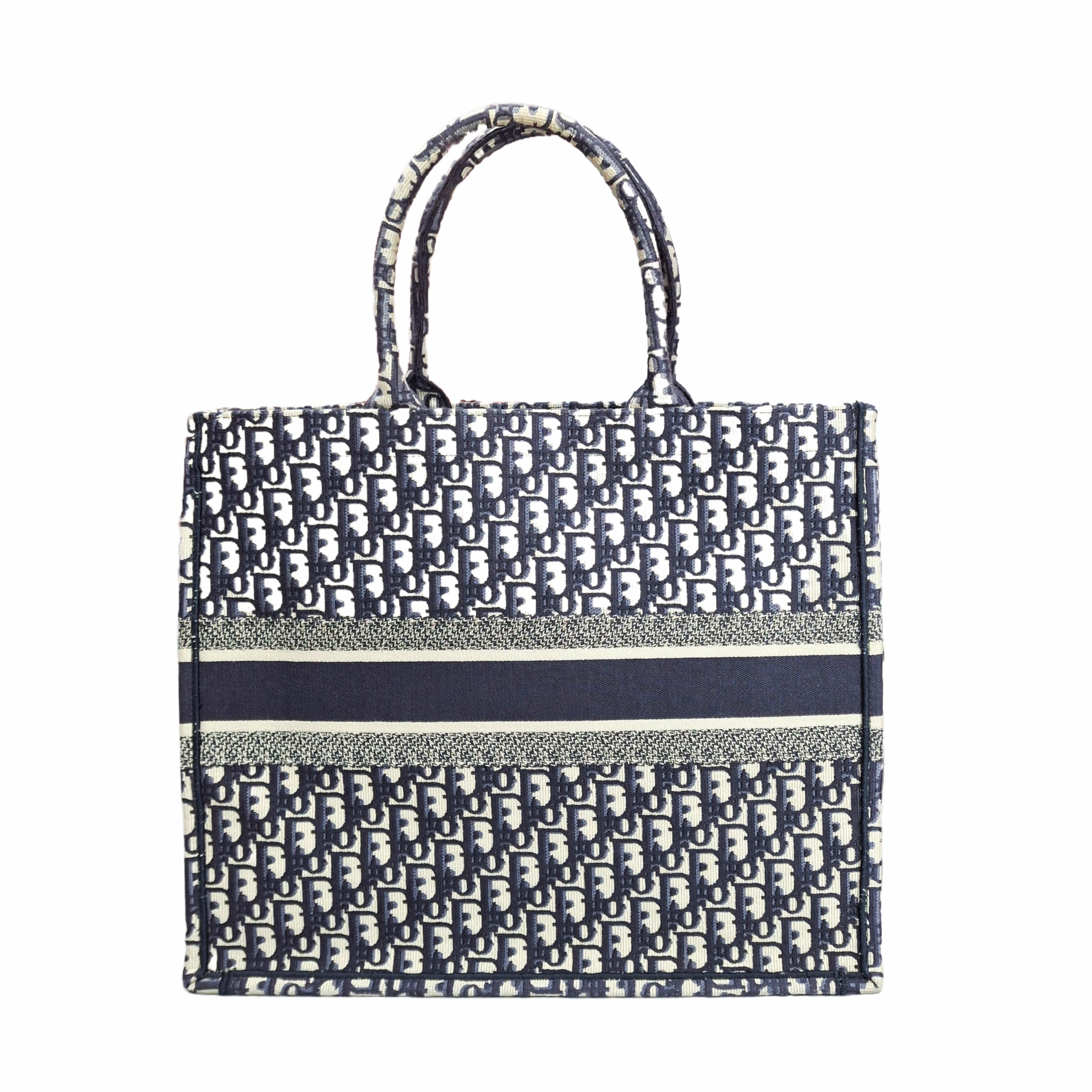 CHRISTIAN DIOR Large Dior Book Tote in Dior Oblique Embroidery (Blue)