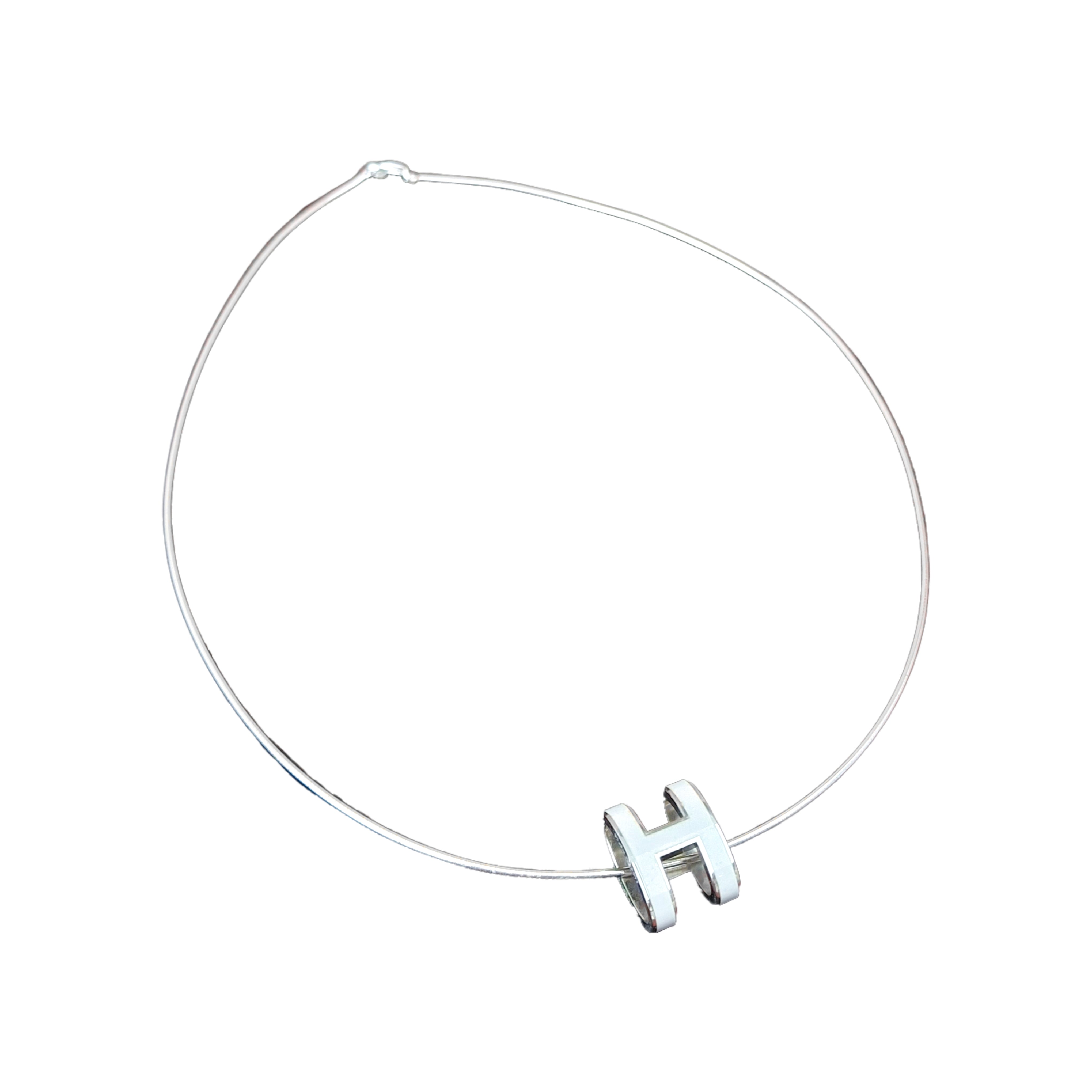 HERMÈS H White Lacquer Silver Plated Pendant Blanc(White)