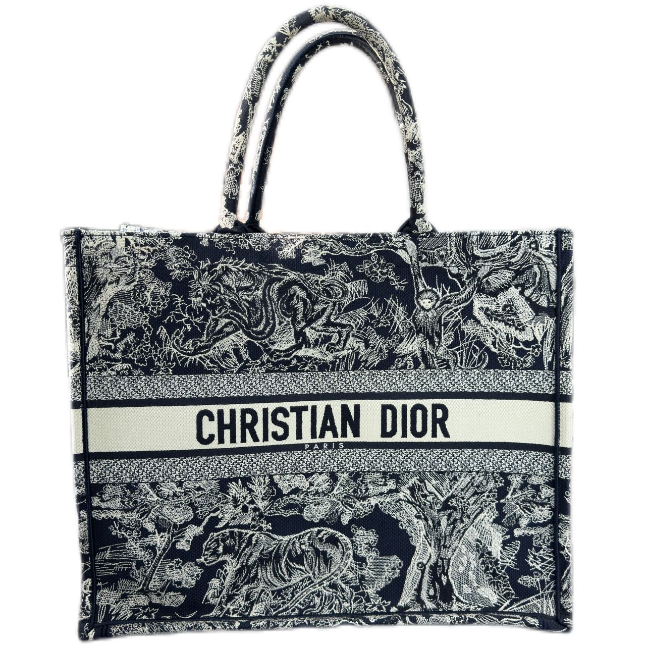 Christian Dior Medium Dior Book Tote Ecru and Black Toile de Jouy Embroidery