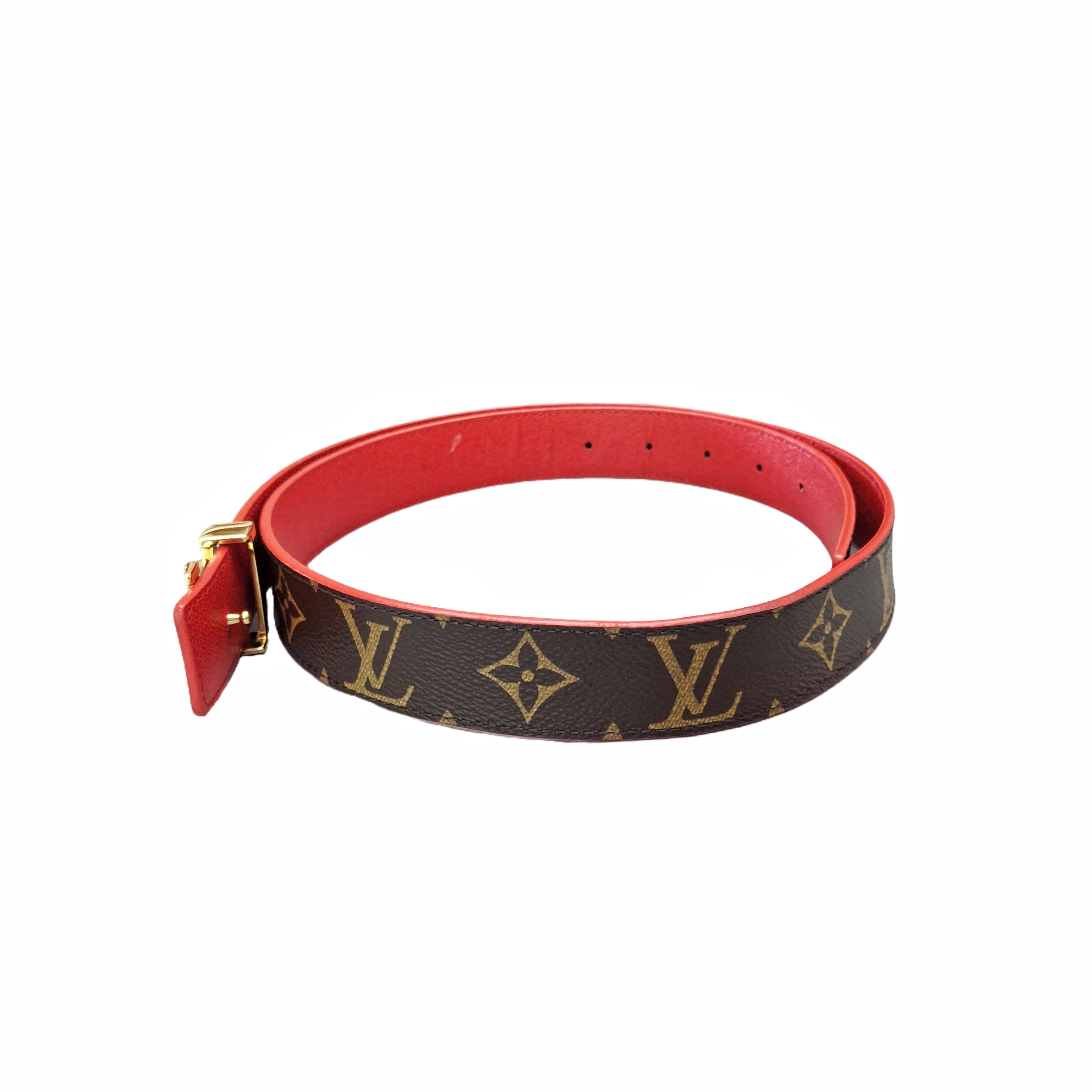 LV Monogram Coated Canvas Reversible Belt (Red/Brown/Gold) 30mm