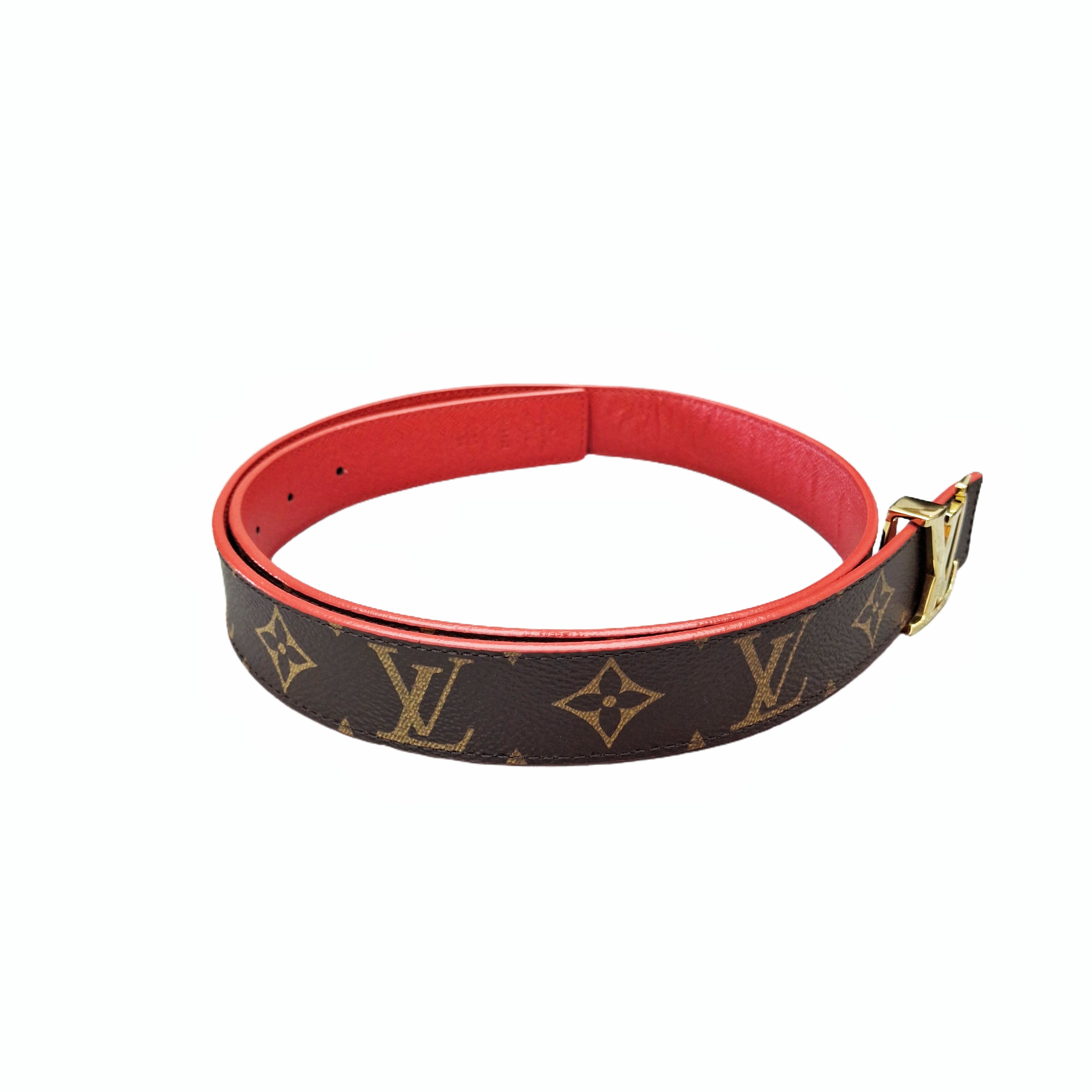 LV Monogram Coated Canvas Reversible Belt (Red/Brown/Gold) 30mm