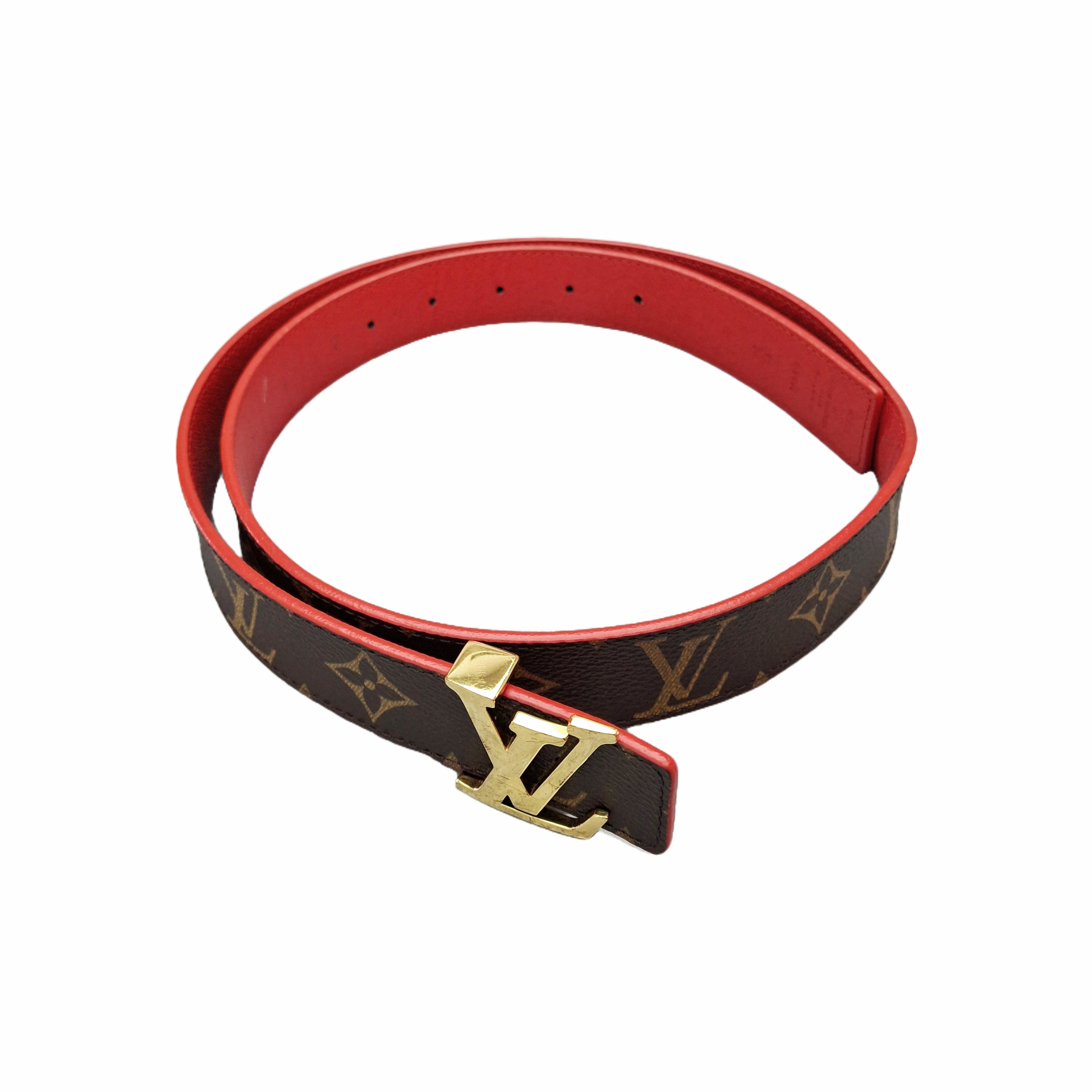 LV Monogram Coated Canvas Reversible Belt (Red/Brown/Gold) 30mm