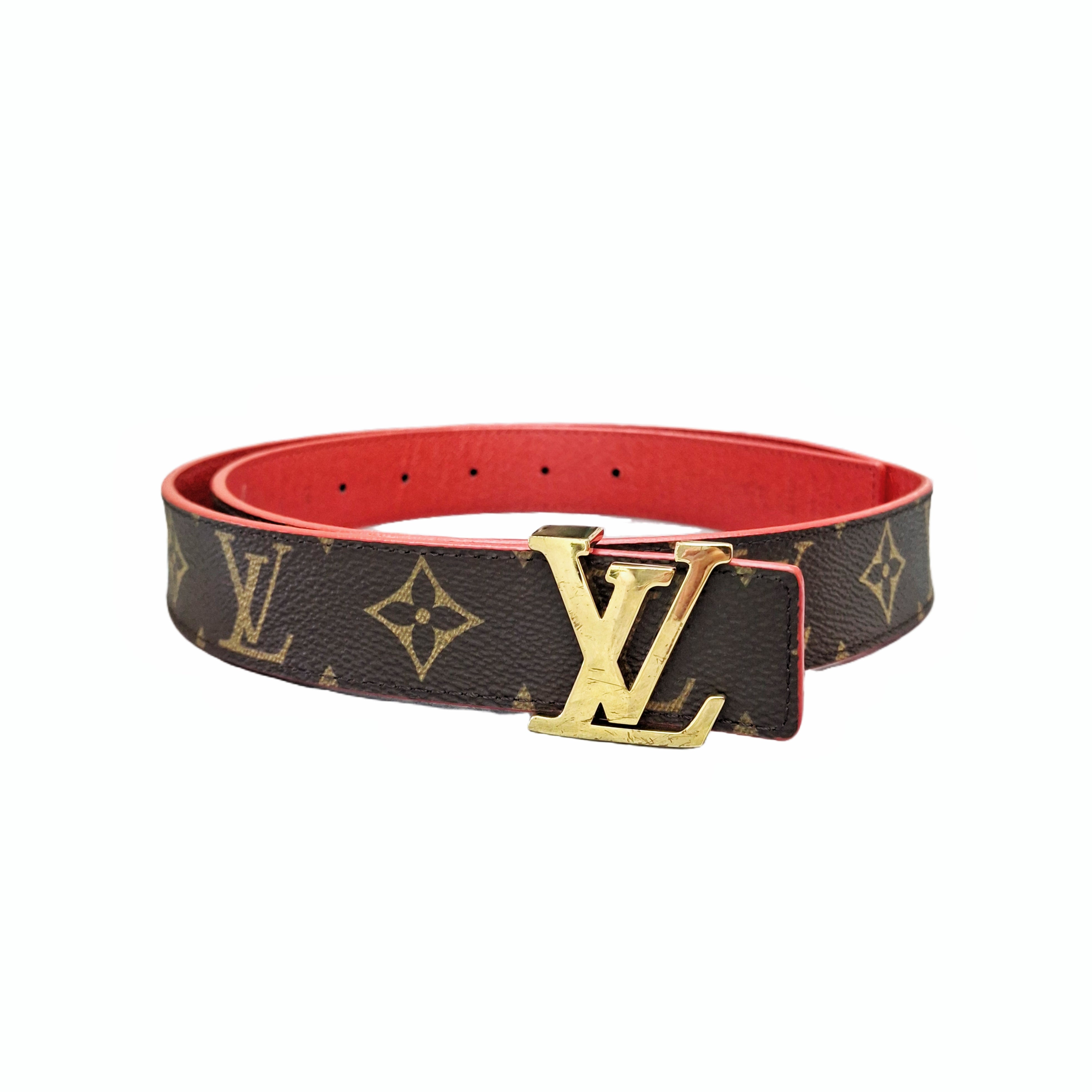 LV Monogram Coated Canvas Reversible Belt (Red/Brown/Gold) 30mm