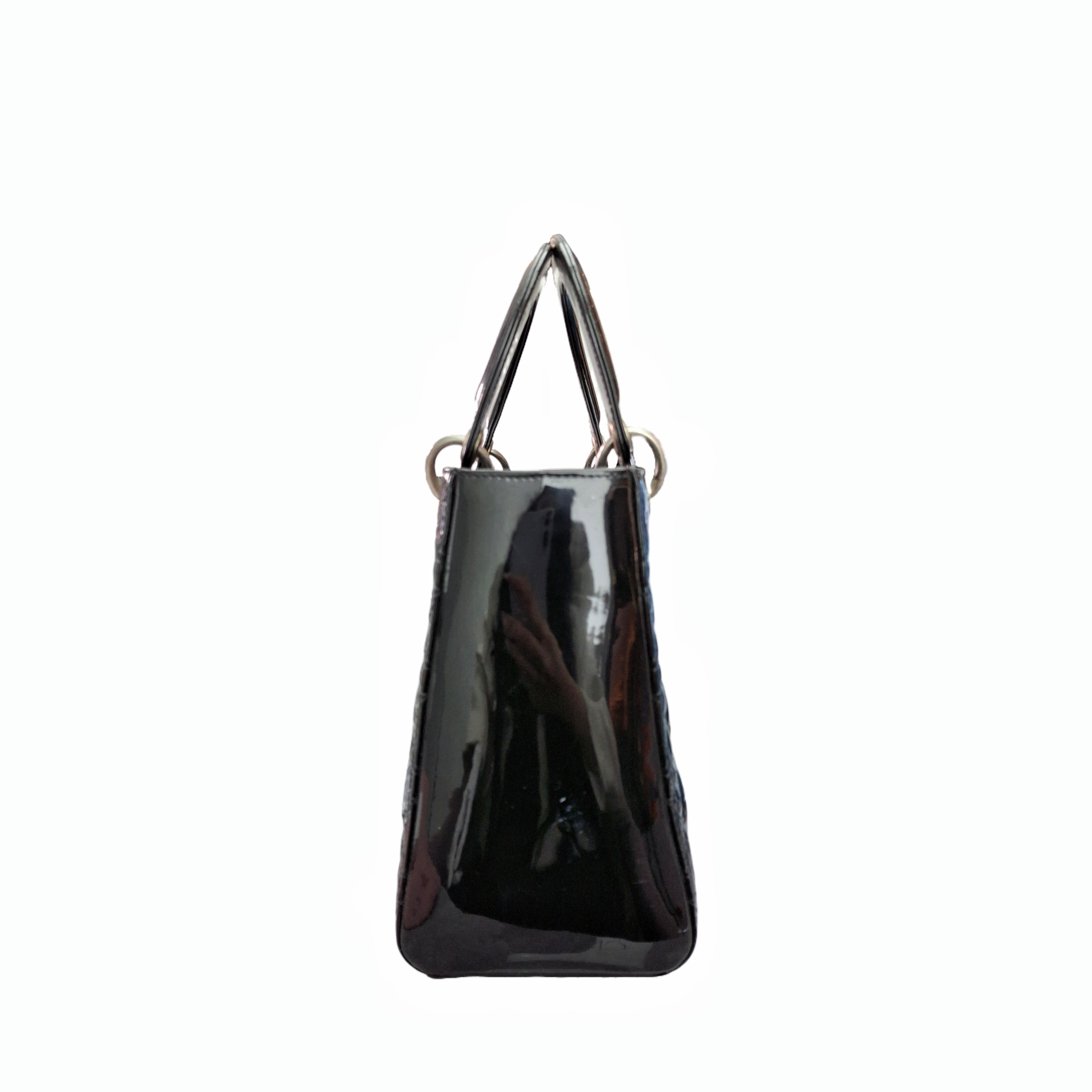 Christian Dior Medium Lady Dior Bag in Patent Cannage Calfskin (Black)