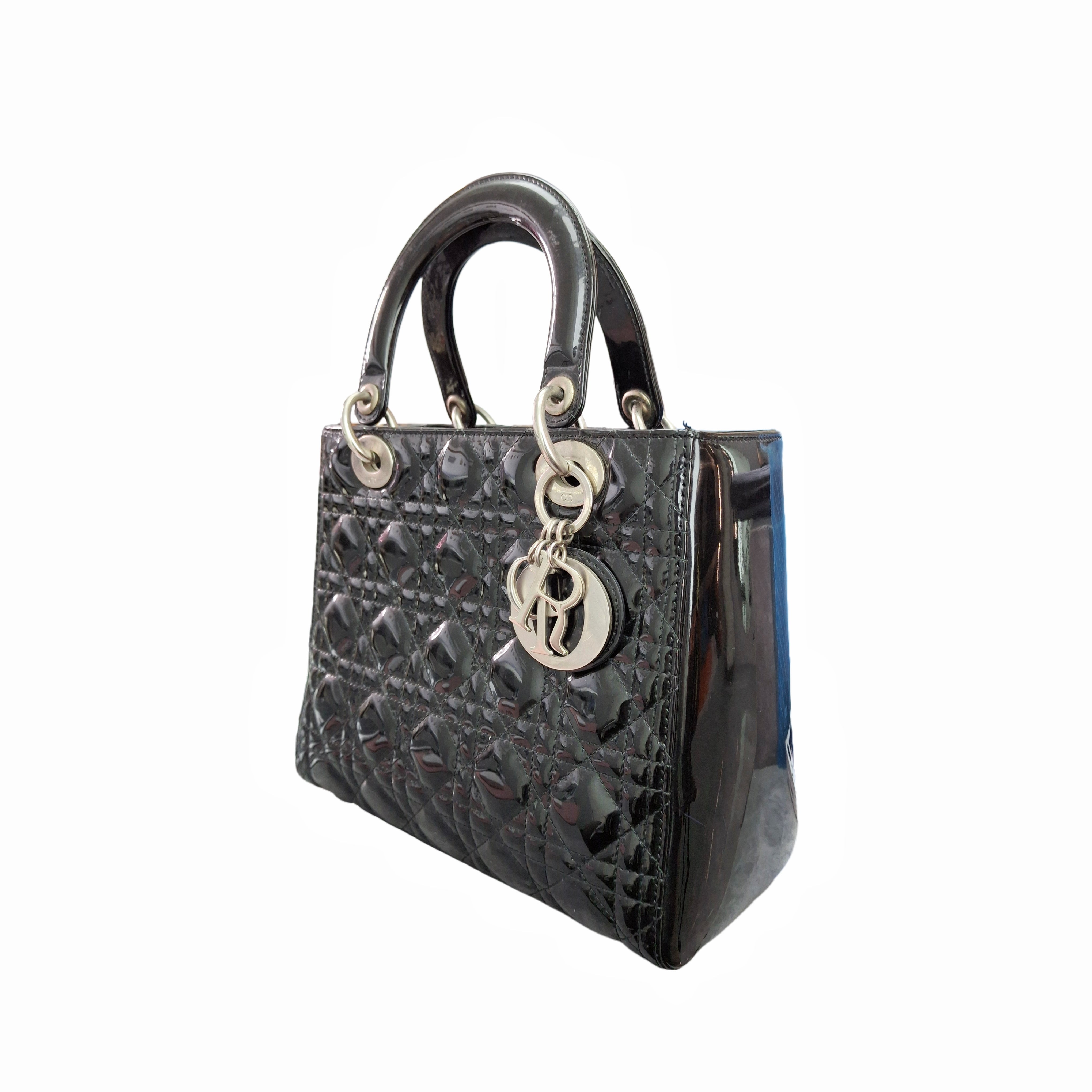 Christian Dior Medium Lady Dior Bag in Patent Cannage Calfskin (Black)