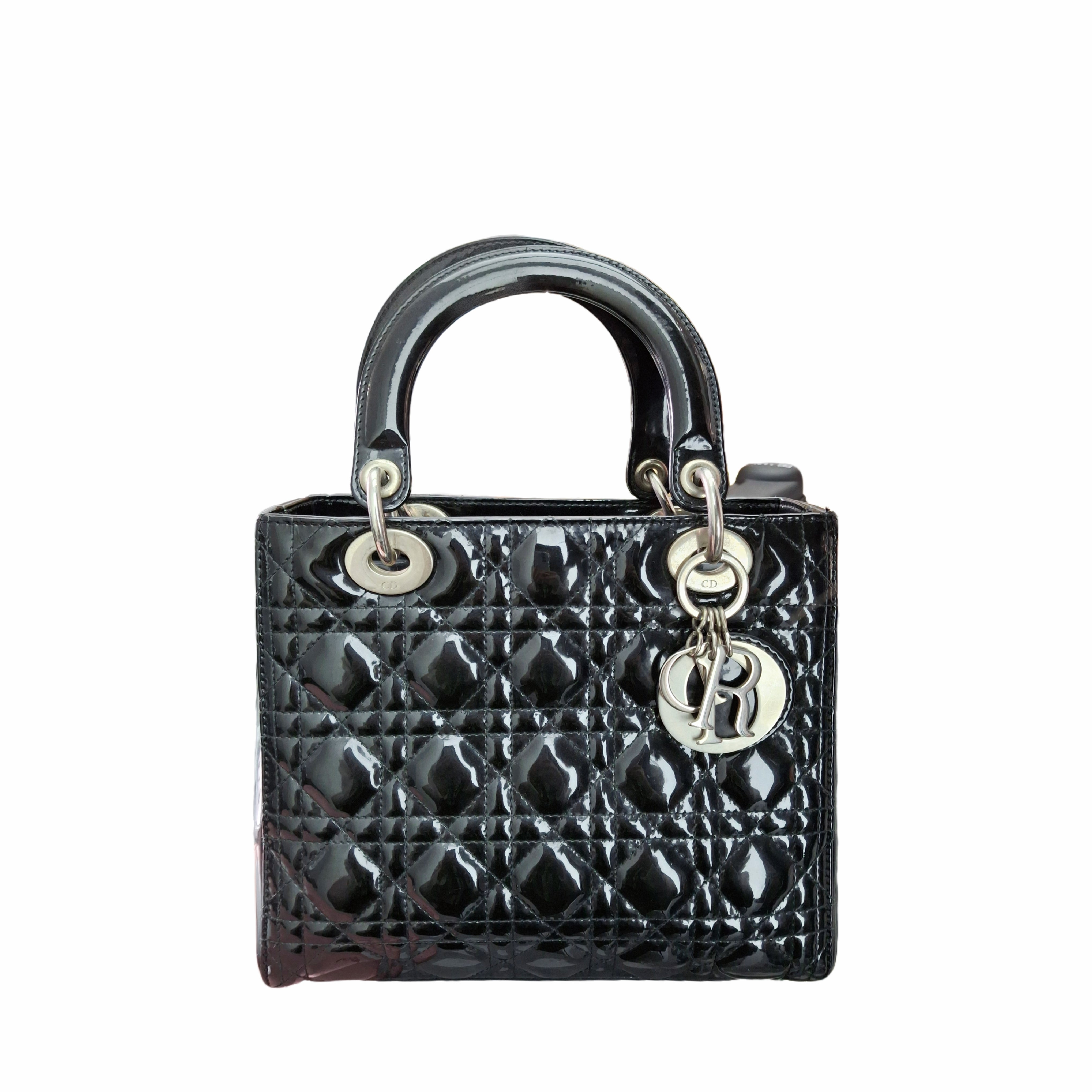 Christian Dior Medium Lady Dior Bag in Patent Cannage Calfskin (Black)