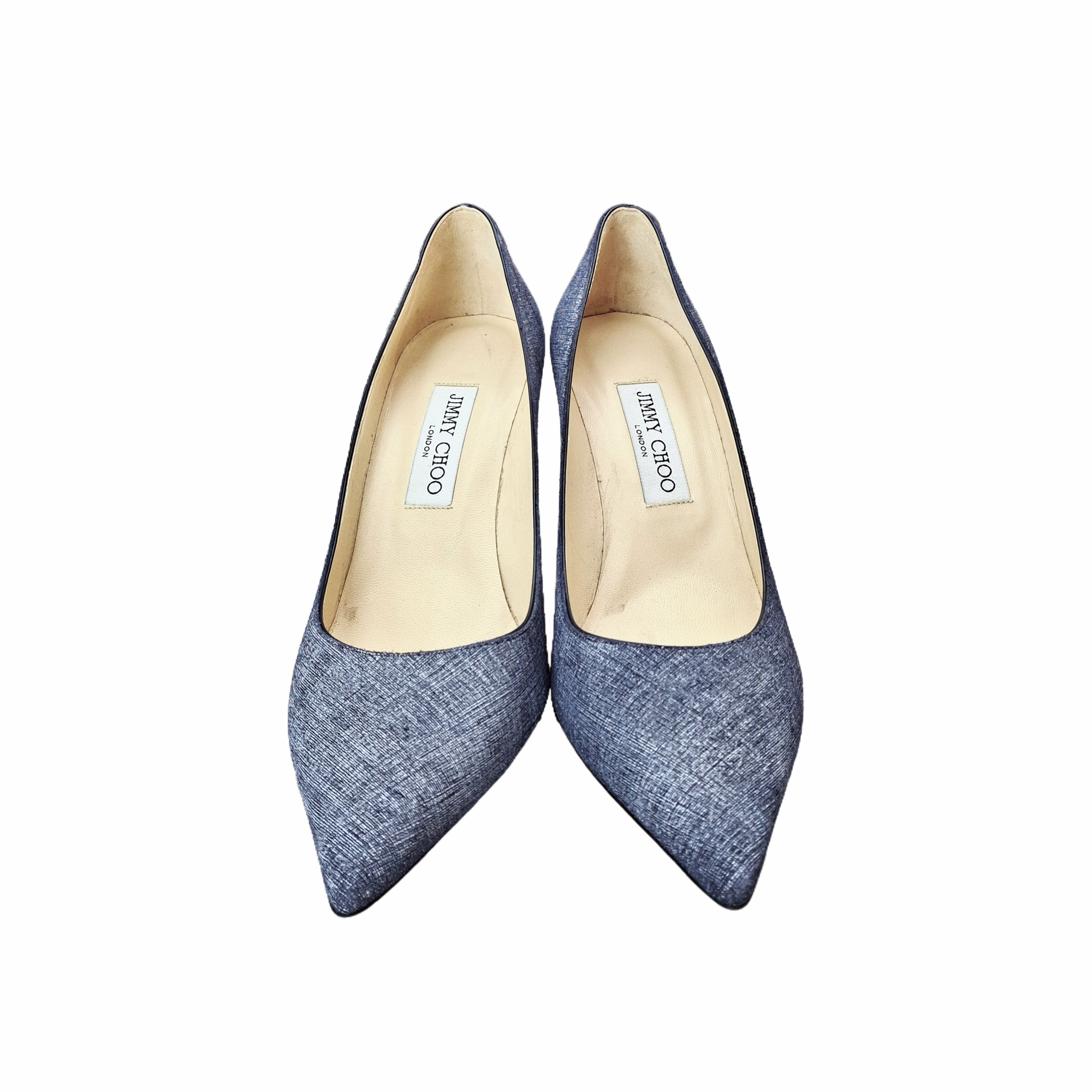 Jimmy Choo Love 65 Blue Denim and Snakeskin Romy Pumps size 39