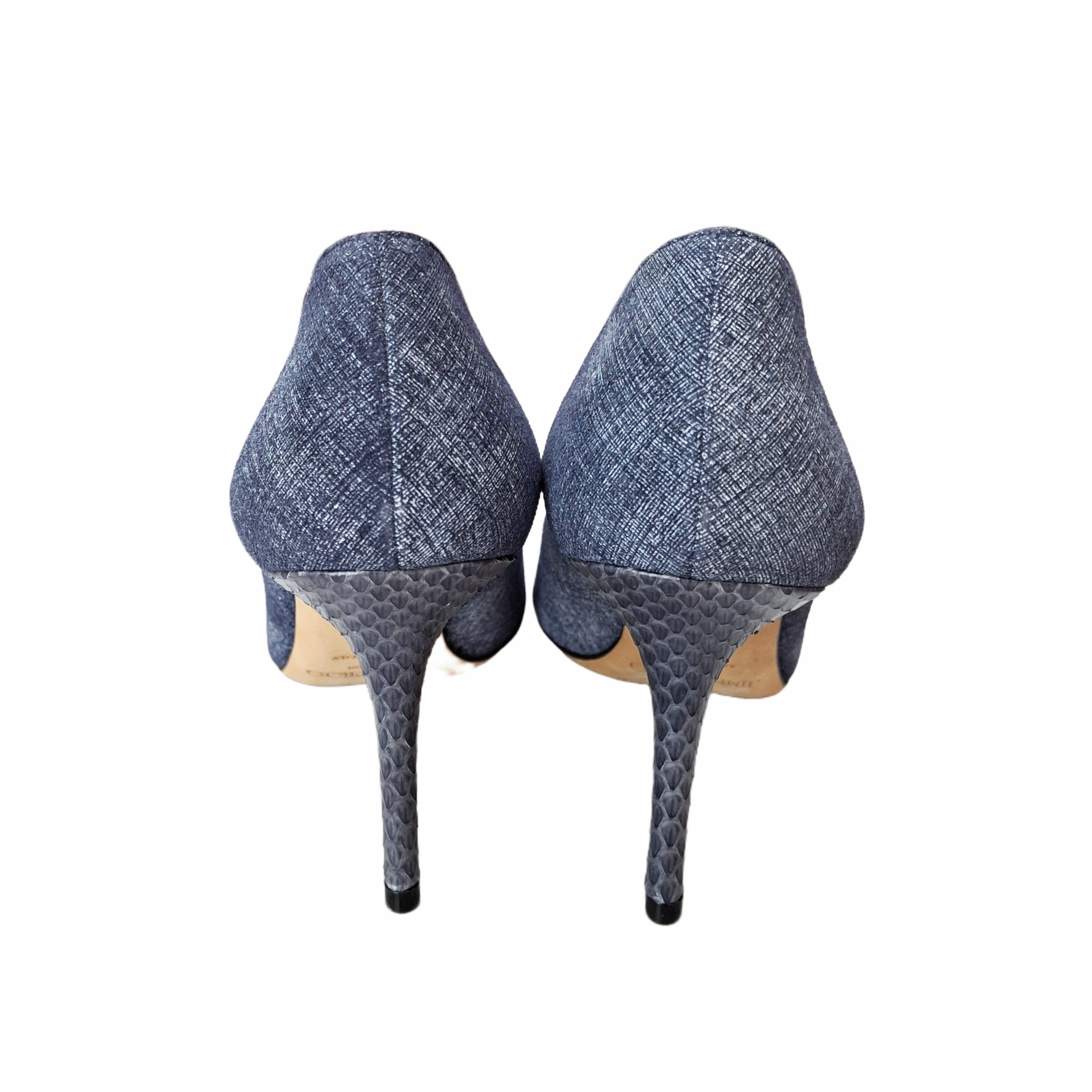 Jimmy Choo Love 65 Blue Denim and Snakeskin Romy Pumps size 39