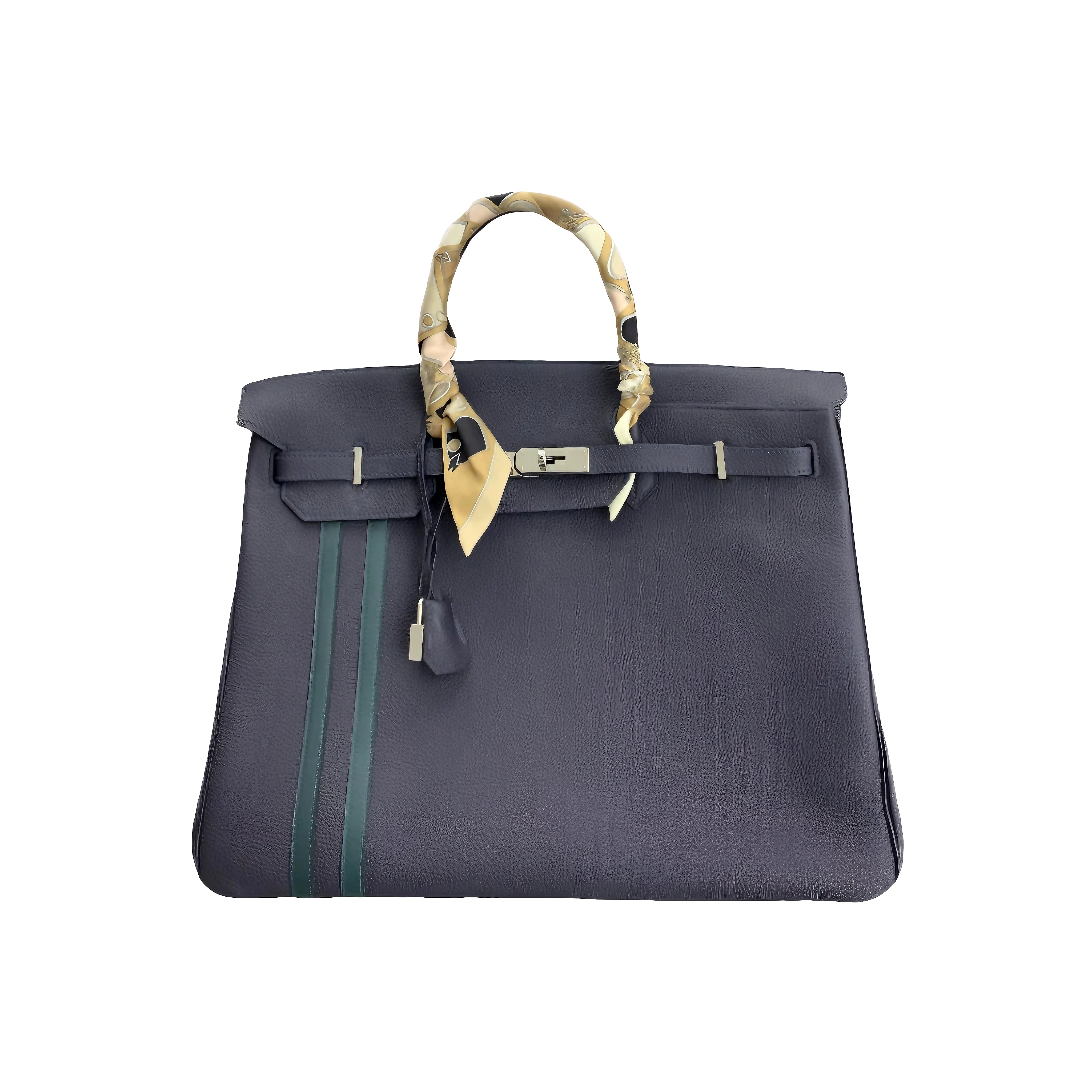 HERMÈS BIRKIN 40 Togo Leather SHW Officer Bleu Nuit and Vert Crypres (Dark Blue with Dark Green) C STAMP