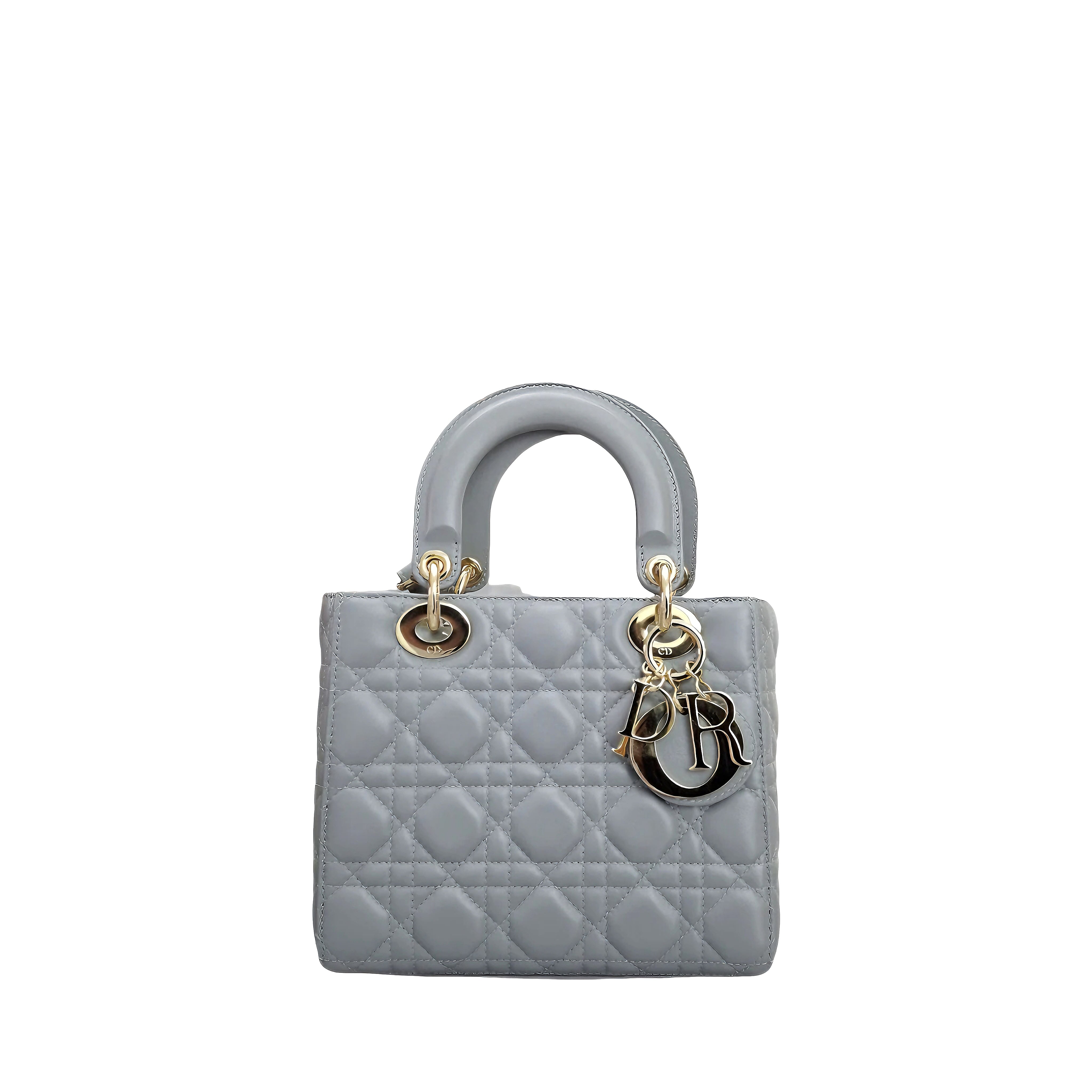 CHRISTIAN DIOR Small ladybag Opaline Gray Pearlescent Cannage Lambskin