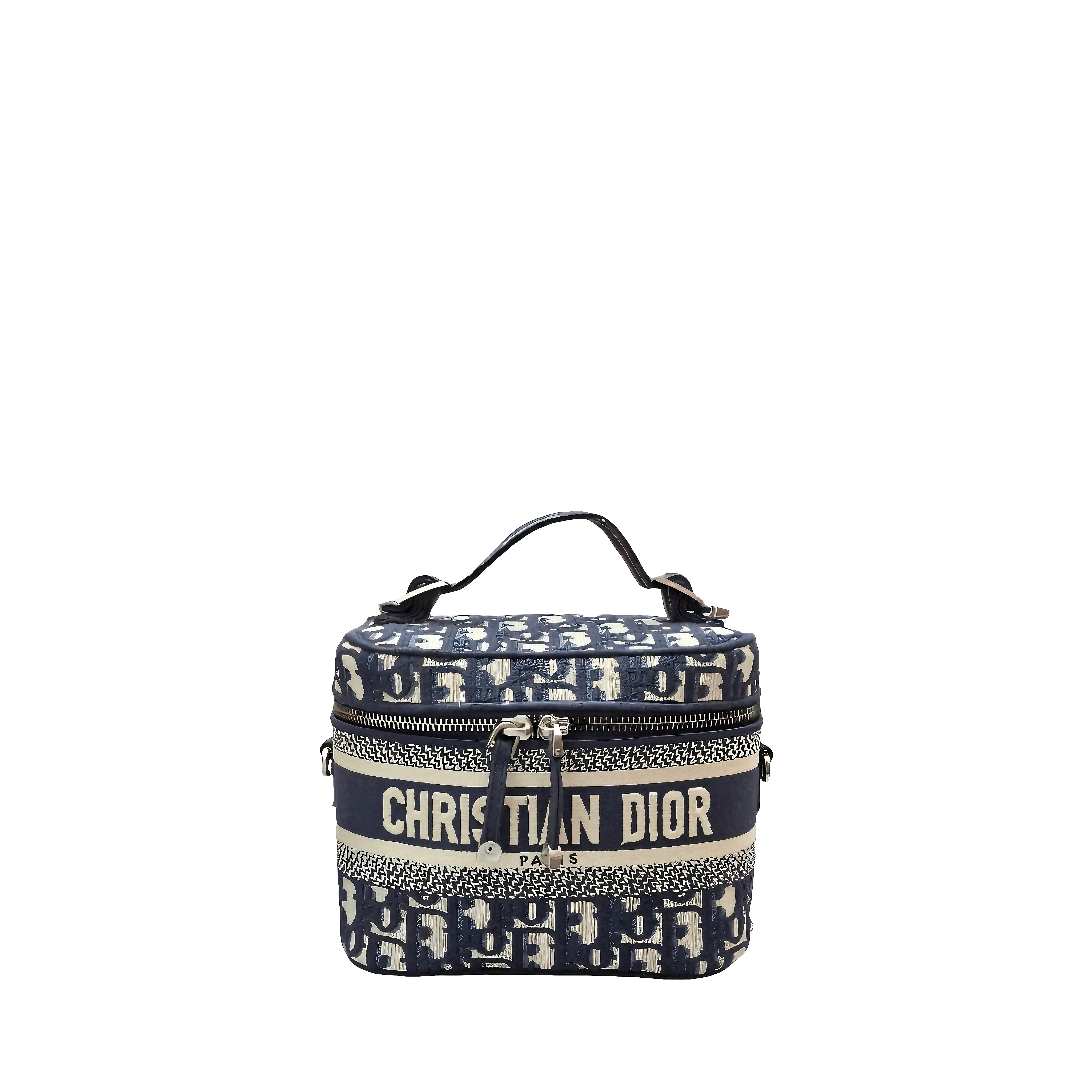 CHRISTIAN DIOR Small DiorTravel Vanity Case with shoulder strap (Blue Dior Oblique Embroidery)