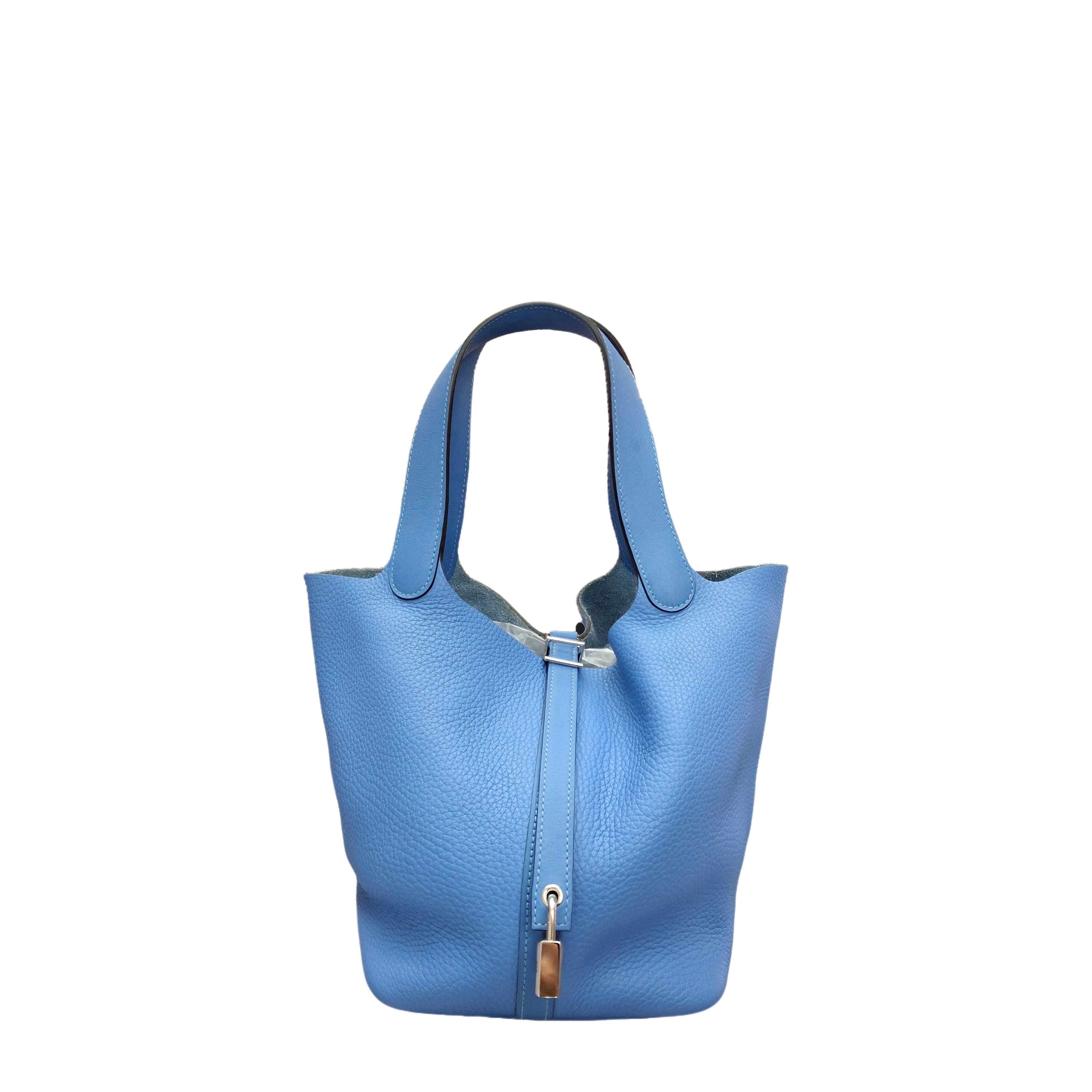 HERMÈS PICOTIN LOCK 22 BAG GHW Mykonos (Greek Blue) T STAMP